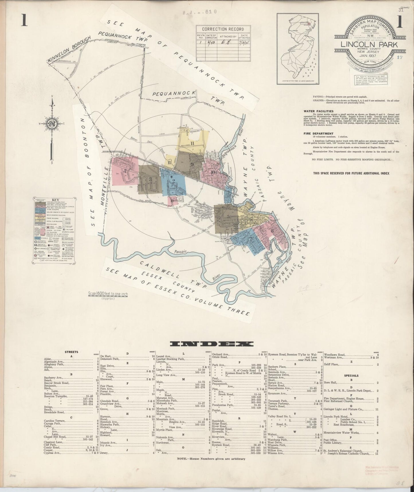 Sanborn Fire Insurance Map from Lincoln Park, Morris County, New Jersey. (1943) – Historic Sanborn Fire Insurance Map Print