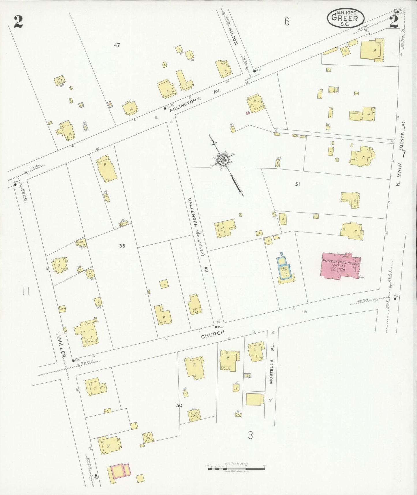 Sanborn Fire Insurance Map from Greer, Greenville and Spartanburg Counties, South Carolina (1930), Sheet #0002 - Historic Sanborn Fire Insurance Map Print, vintage old map wall art, antique decor, genealogy gift, South Carolina South Carolina map