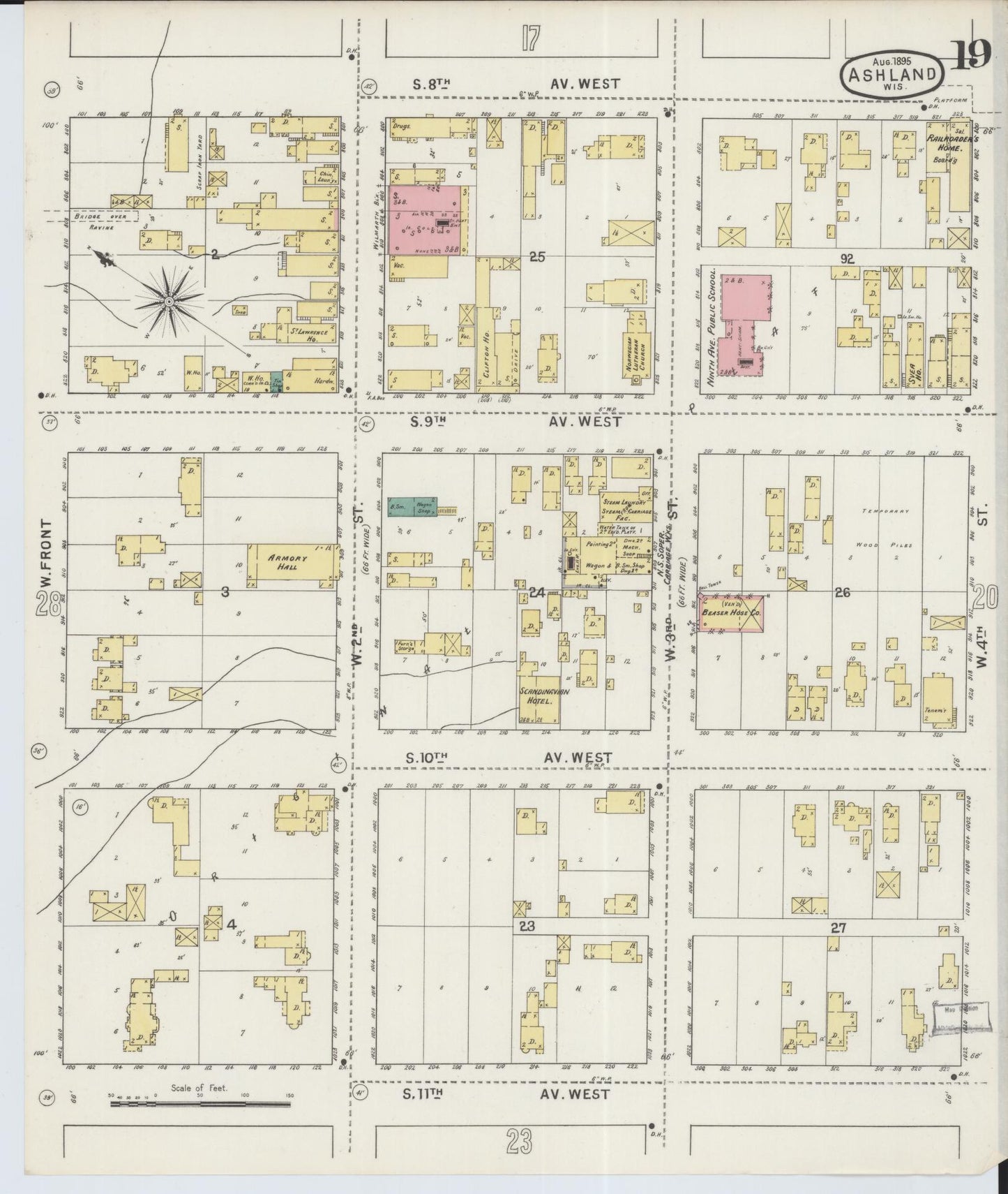Sanborn Fire Insurance Map from Ashland, Ashland County, Wisconsin (1895), Sheet #0019 - Historic Sanborn Fire Insurance Map Print, vintage old map wall art, antique decor, genealogy gift, Wisconsin Wisconsin map