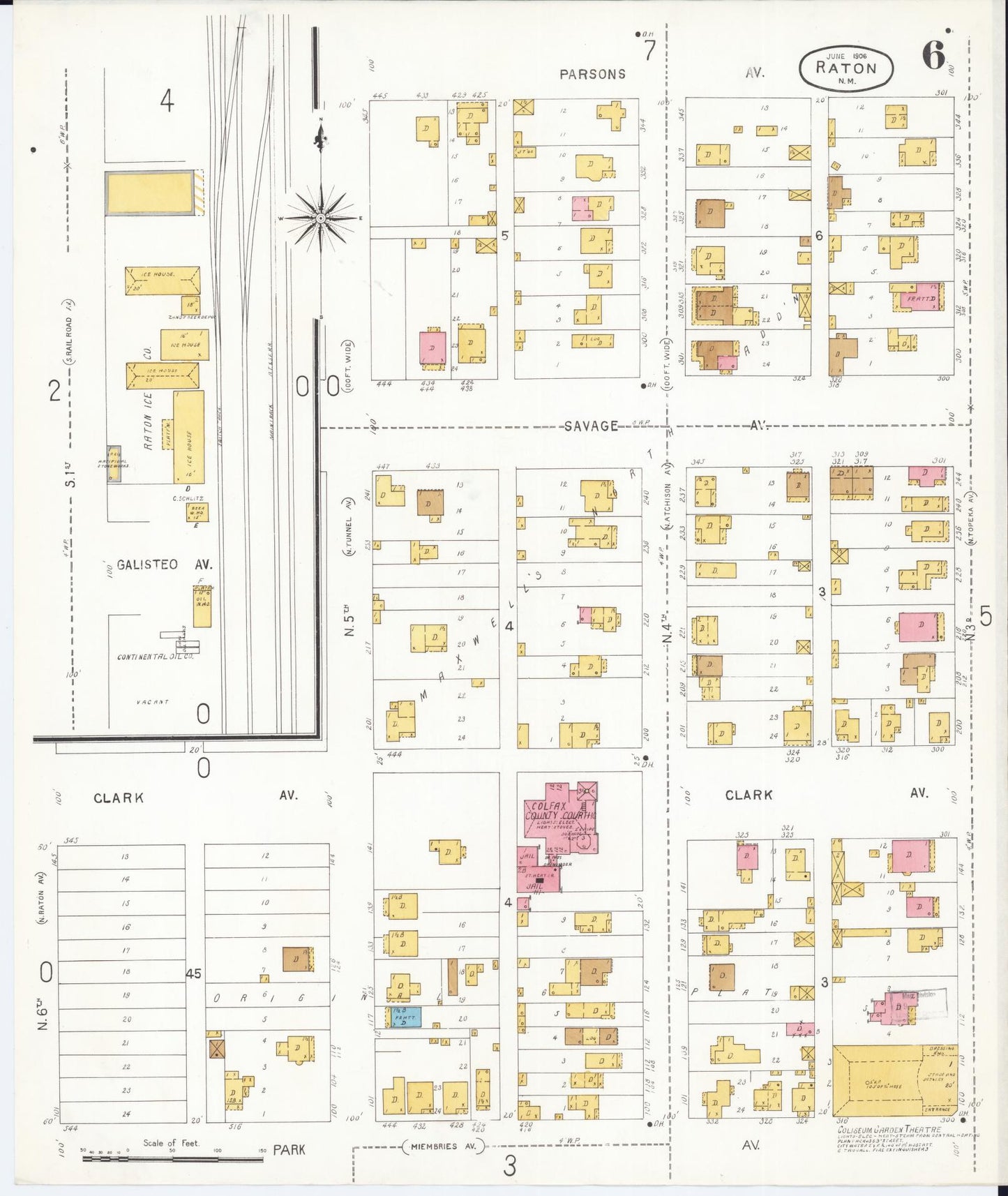 Sanborn Fire Insurance Map from Raton, Colfax County, New Mexico (1906), Sheet #0006 - Historic Sanborn Fire Insurance Map Print, vintage old map wall art, antique decor, genealogy gift, New Mexico New Mexico map