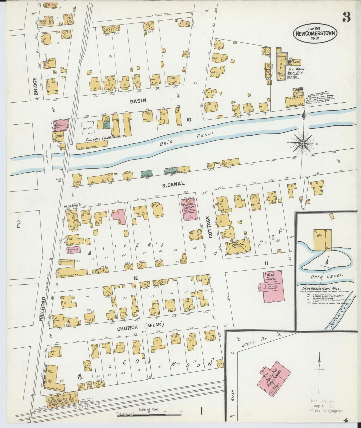 Sanborn Fire Insurance Map from Newcomerstown, Tuscarawas County, Ohio (1901), Sheet #0003 - Historic Sanborn Fire Insurance Map Print, vintage old map wall art, antique decor, genealogy gift, Ohio Ohio map