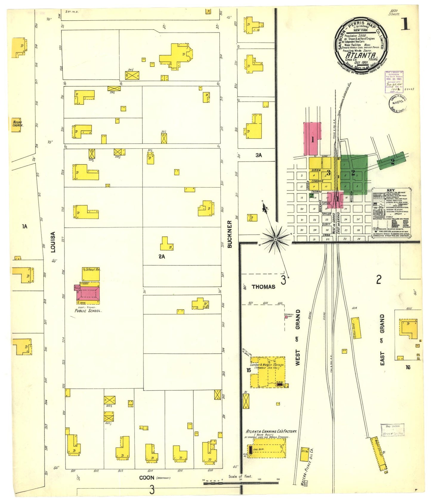 Sanborn Fire Insurance Map from Atlanta, Cass County, Texas. (1901) – Historic Sanborn Fire Insurance Map Print
