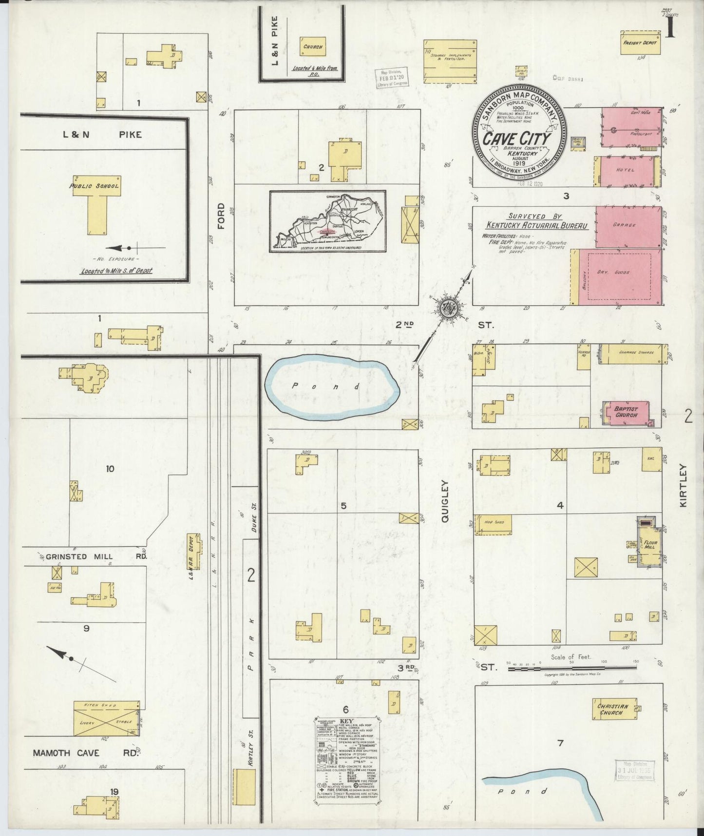 Sanborn Fire Insurance Map from Cave City, Barren County, Kentucky. (1919) – Historic Sanborn Fire Insurance Map Print
