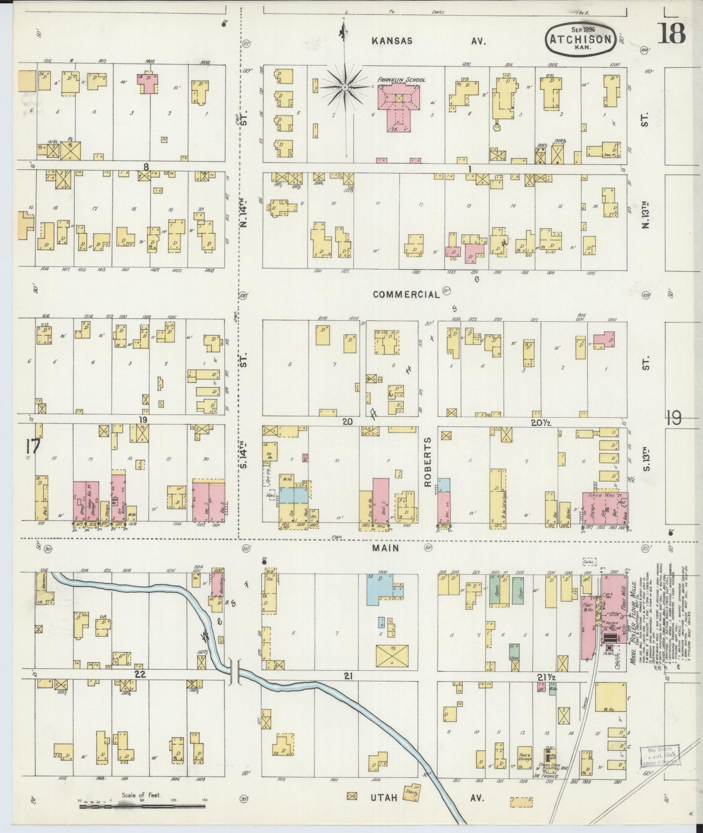 Sanborn Fire Insurance Map from Atchison, Atchison County, Kansas (1896), Sheet #0018 - Historic Sanborn Fire Insurance Map Print, vintage old map wall art, antique decor, genealogy gift, Kansas Kansas map