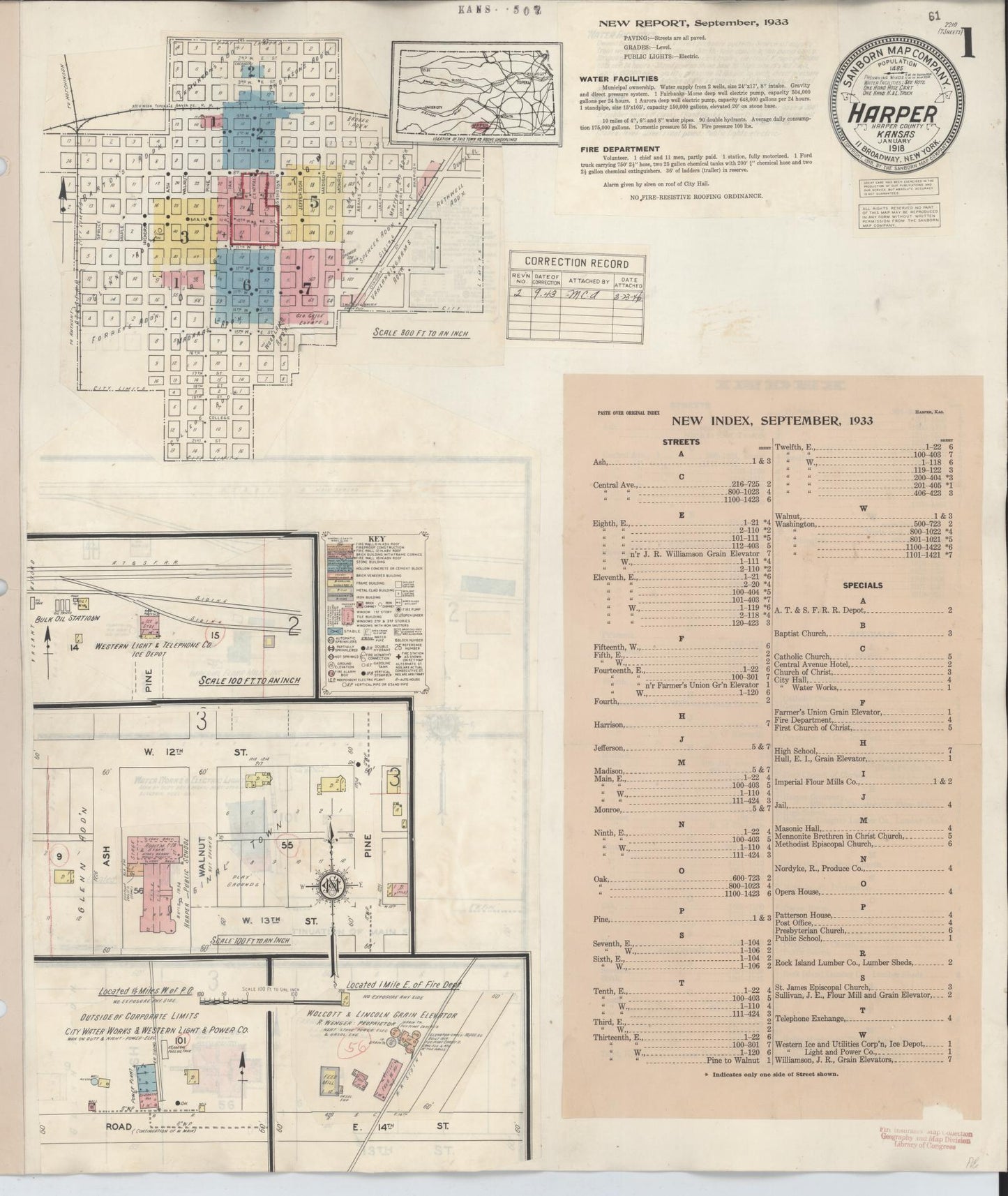 Sanborn Fire Insurance Map from Harper, Harper County, Kansas (1943), Sheet #0001 - Historic Sanborn Fire Insurance Map Print, vintage old map wall art, antique decor, genealogy gift, Kansas Kansas map