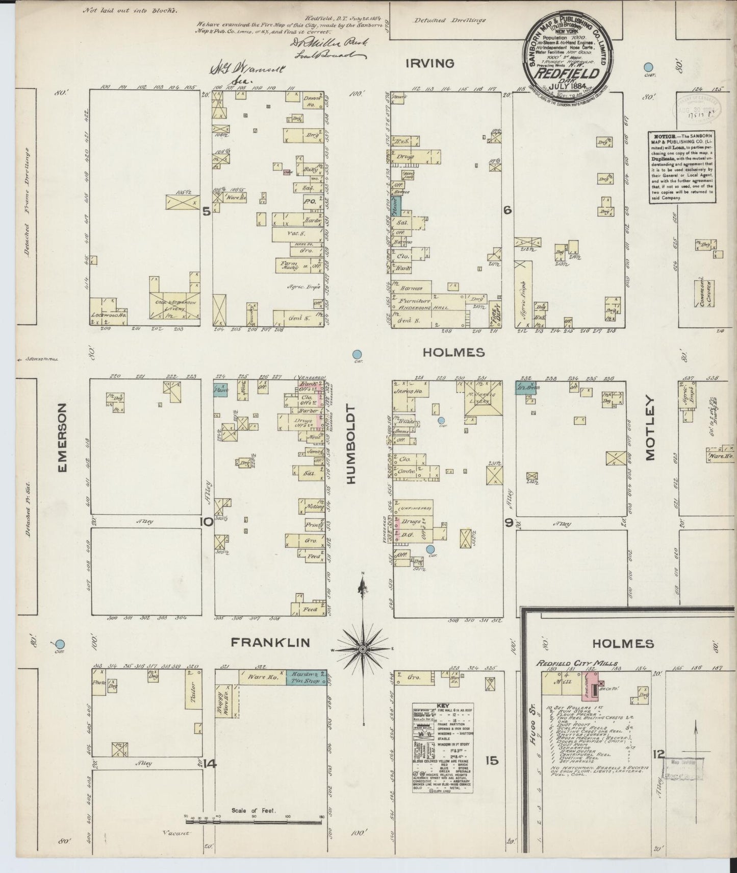 Sanborn Fire Insurance Map from Redfield, Spink County, South Dakota (1884), Sheet #0001 - Historic Sanborn Fire Insurance Map Print, vintage old map wall art, antique decor, genealogy gift, South Dakota South Dakota map