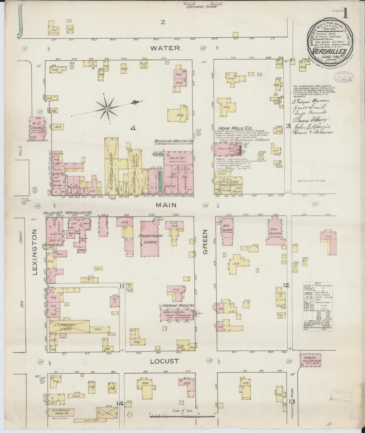 Sanborn Fire Insurance Map from Versailles, Woodford County, Kentucky. (1886) – Historic Sanborn Fire Insurance Map Print