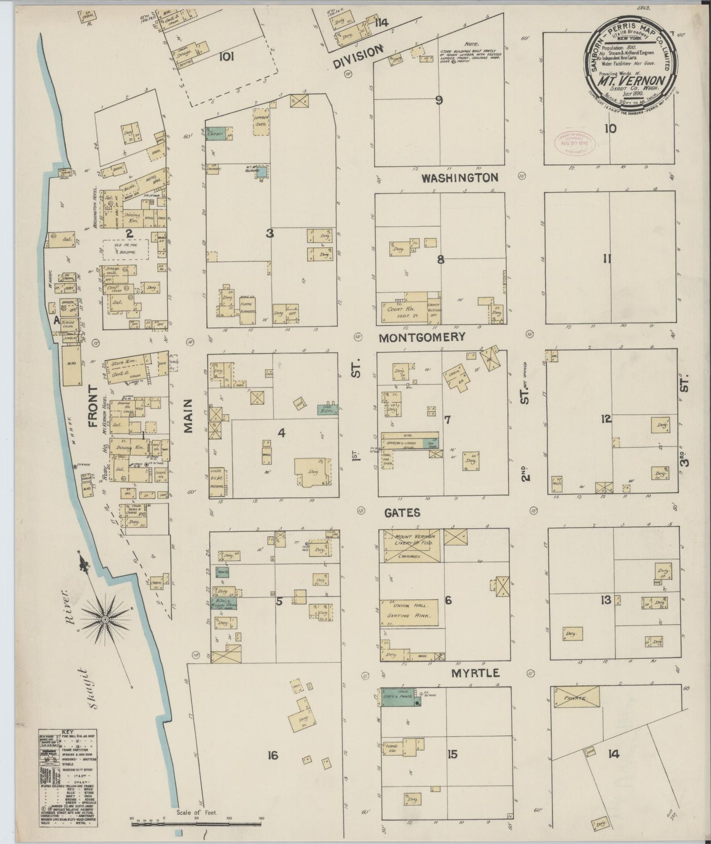 Sanborn Fire Insurance Map from Mount Vernon, Skagit County, Washington (1890), Sheet #0001 - Historic Sanborn Fire Insurance Map Print, vintage old map wall art, antique decor, genealogy gift, Washington Washington map