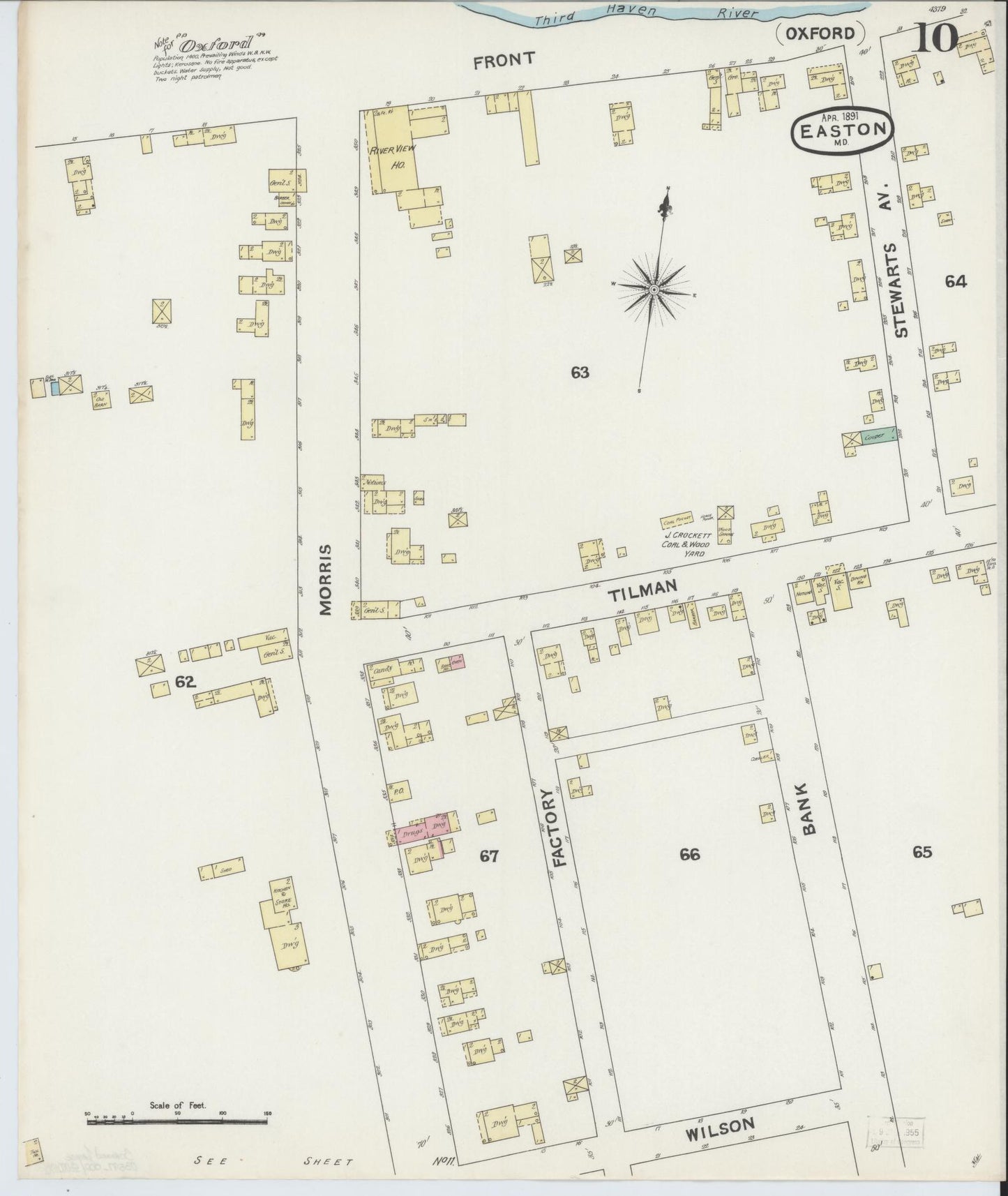 Talbot, Maryland - 1891 - Sanborn Fire Insurance Map, Sheet #0010 - Historic Sanborn Fire Insurance Map Print, Talbot Maryland 1891 0010 vintage old map wall art