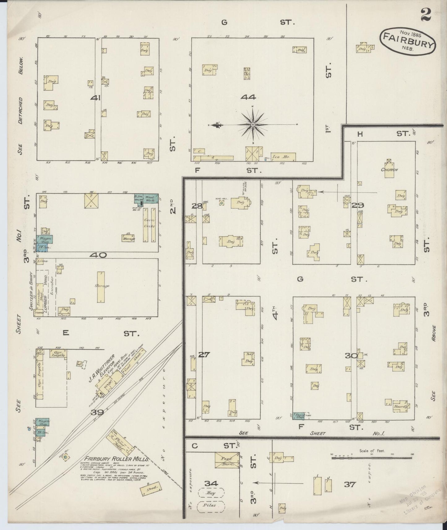 Sanborn Fire Insurance Map from Fairbury, Jefferson County, Nebraska (1885), Sheet #0002 - Complete Map Set gallery image, historic Sanborn map, vintage wall art, Nebraska Nebraska