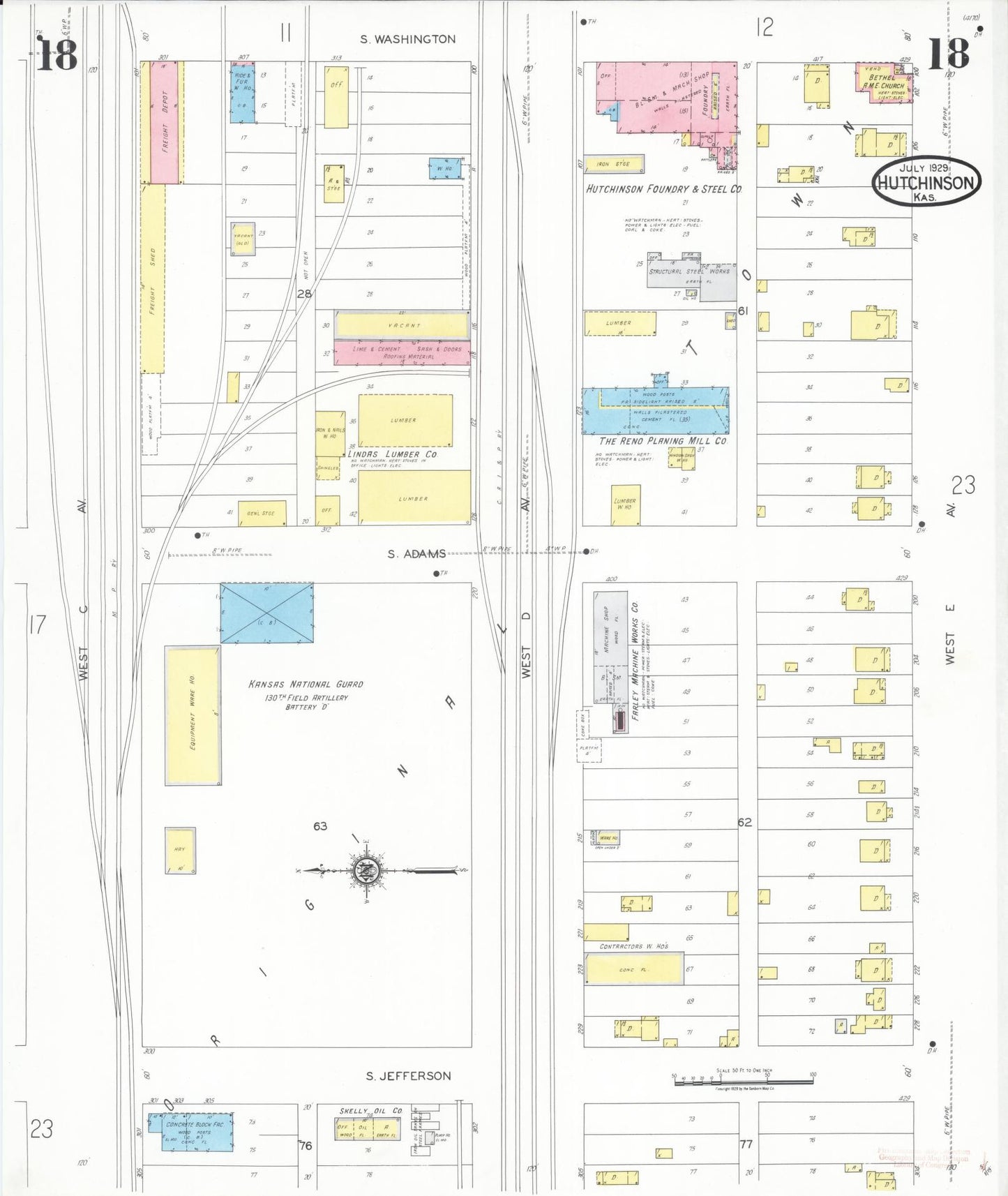 Sanborn Fire Insurance Map from Hutchinson, Reno County, Kansas (1929), Sheet #0019 - Historic Sanborn Fire Insurance Map Print, vintage old map wall art, antique decor, genealogy gift, Kansas Kansas map