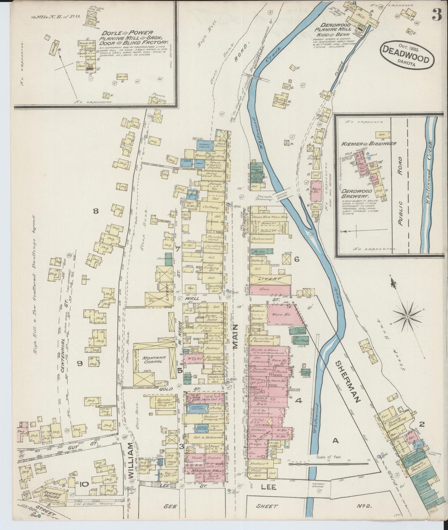 Sanborn Fire Insurance Map from Deadwood, Lawrence County, South Dakota (1885), Sheet #0003 - Historic Sanborn Fire Insurance Map Print, vintage old map wall art, antique decor, genealogy gift, South Dakota South Dakota map