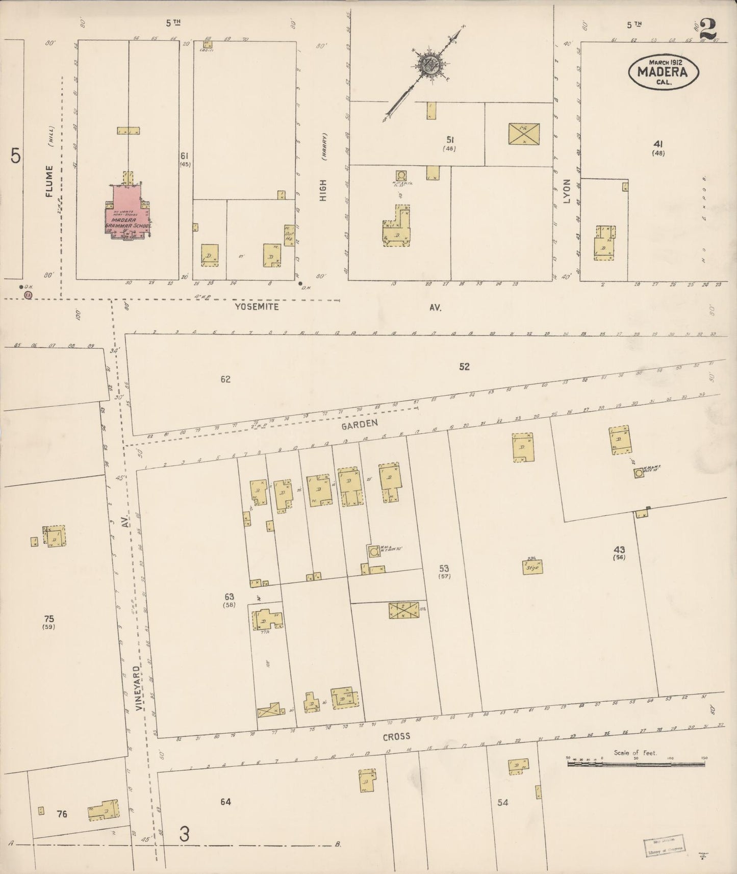Sanborn Fire Insurance Map from Madera, Madera County, California (1912), Sheet #0002 - Historic Sanborn Fire Insurance Map Print, vintage old map wall art, antique decor, genealogy gift, California California map