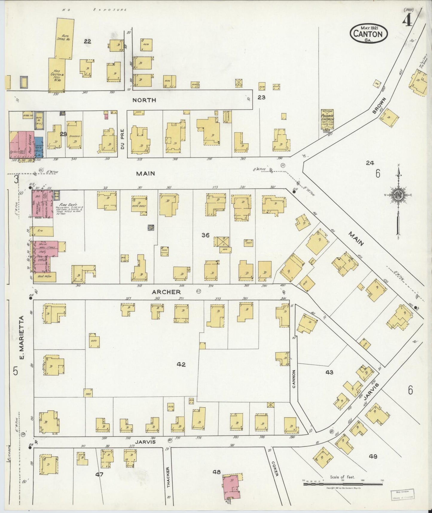 Sanborn Fire Insurance Map from Canton, Cherokee County, Georgia (1921), Sheet #0004 - Historic Sanborn Fire Insurance Map Print, vintage old map wall art, antique decor, genealogy gift, Georgia Georgia map