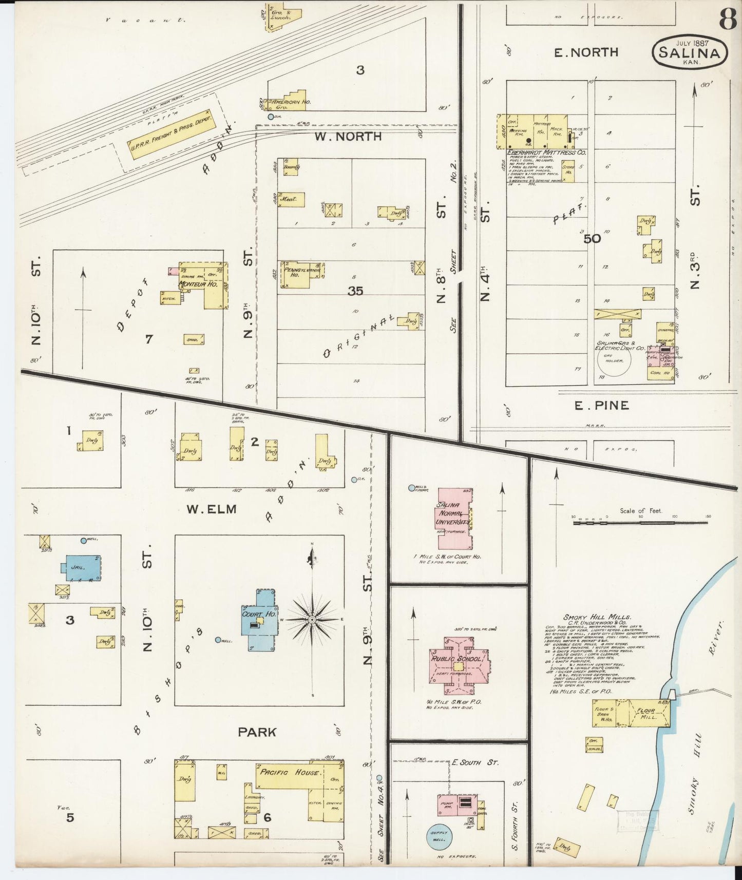 Sanborn Fire Insurance Map from Salina, Saline County, Kansas (1887), Sheet #0008 - Complete Map Set gallery image, historic Sanborn map, vintage wall art, Kansas Kansas