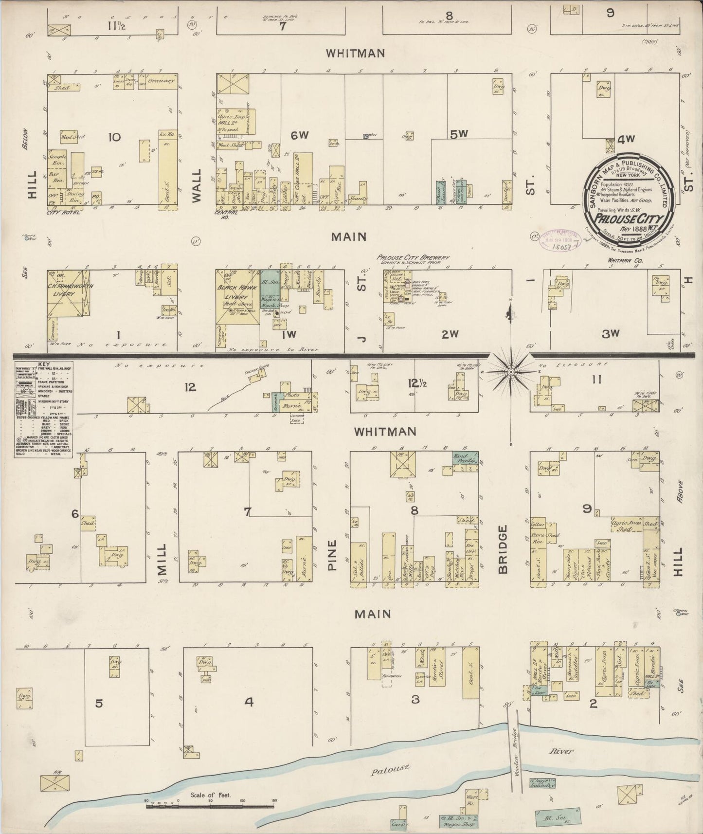 Sanborn Fire Insurance Map from Palouse City, Whitman County, Washington (1888), Sheet #0001 - Historic Sanborn Fire Insurance Map Print, vintage old map wall art, antique decor, genealogy gift, Washington Washington map