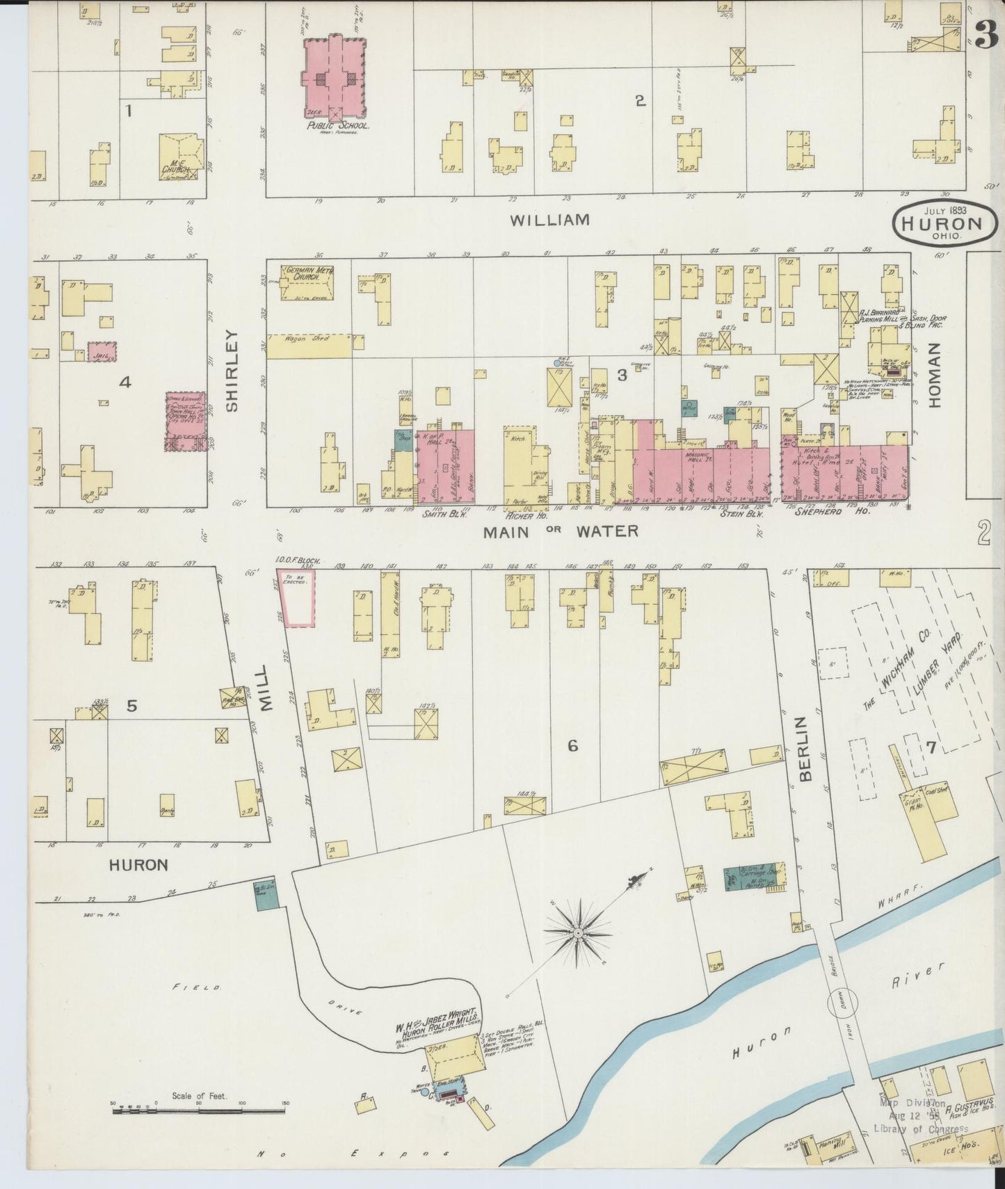 Sanborn Fire Insurance Map from Huron, Erie County, Ohio (1893), Sheet #0003 - Complete Map Set gallery image, historic Sanborn map, vintage wall art, Ohio Ohio