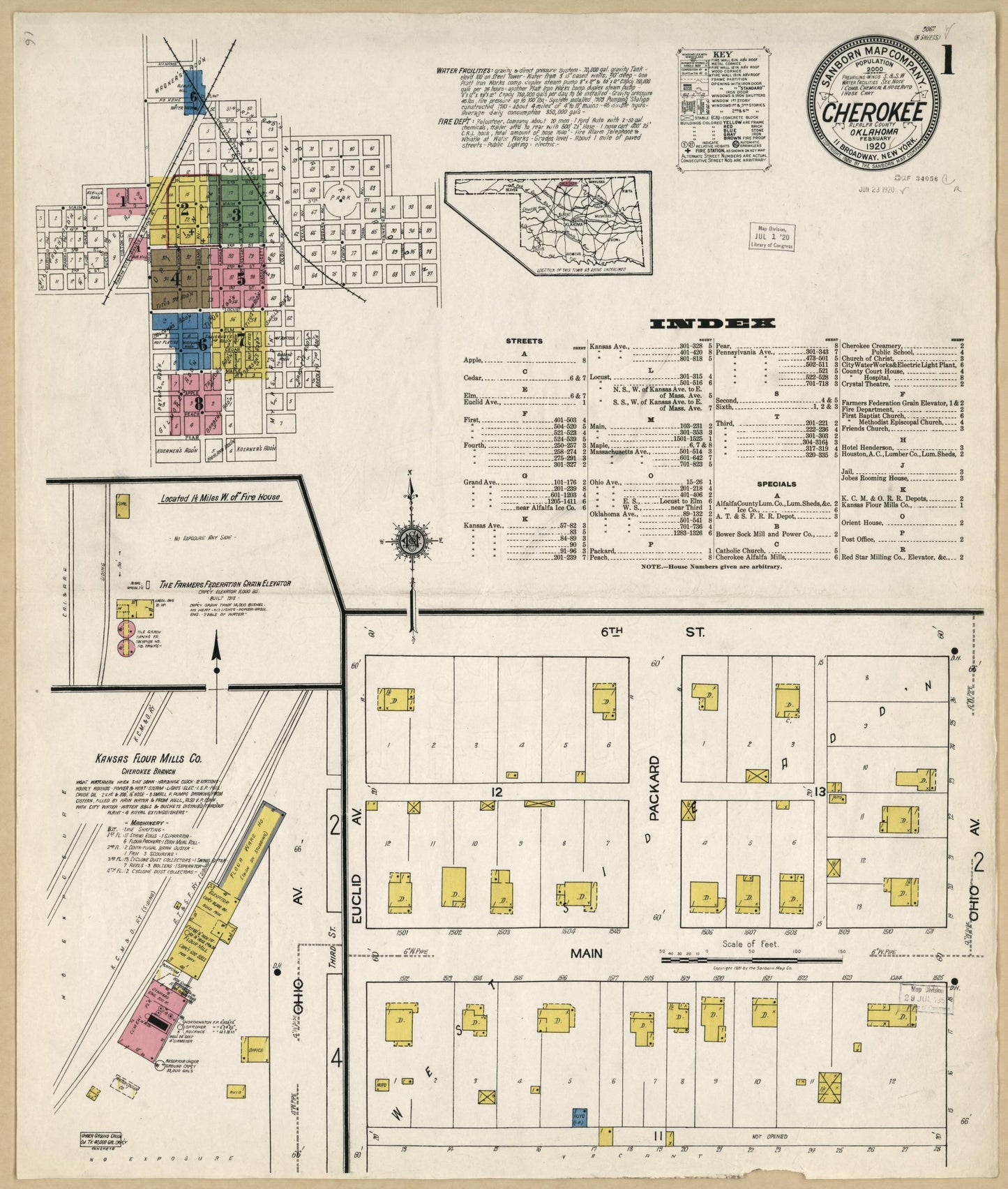 Sanborn Fire Insurance Map from Cherokee, Alfalfa County, Oklahoma (1920), Sheet #0001 - Historic Sanborn Fire Insurance Map Print, vintage old map wall art, antique decor, genealogy gift, Oklahoma Oklahoma map