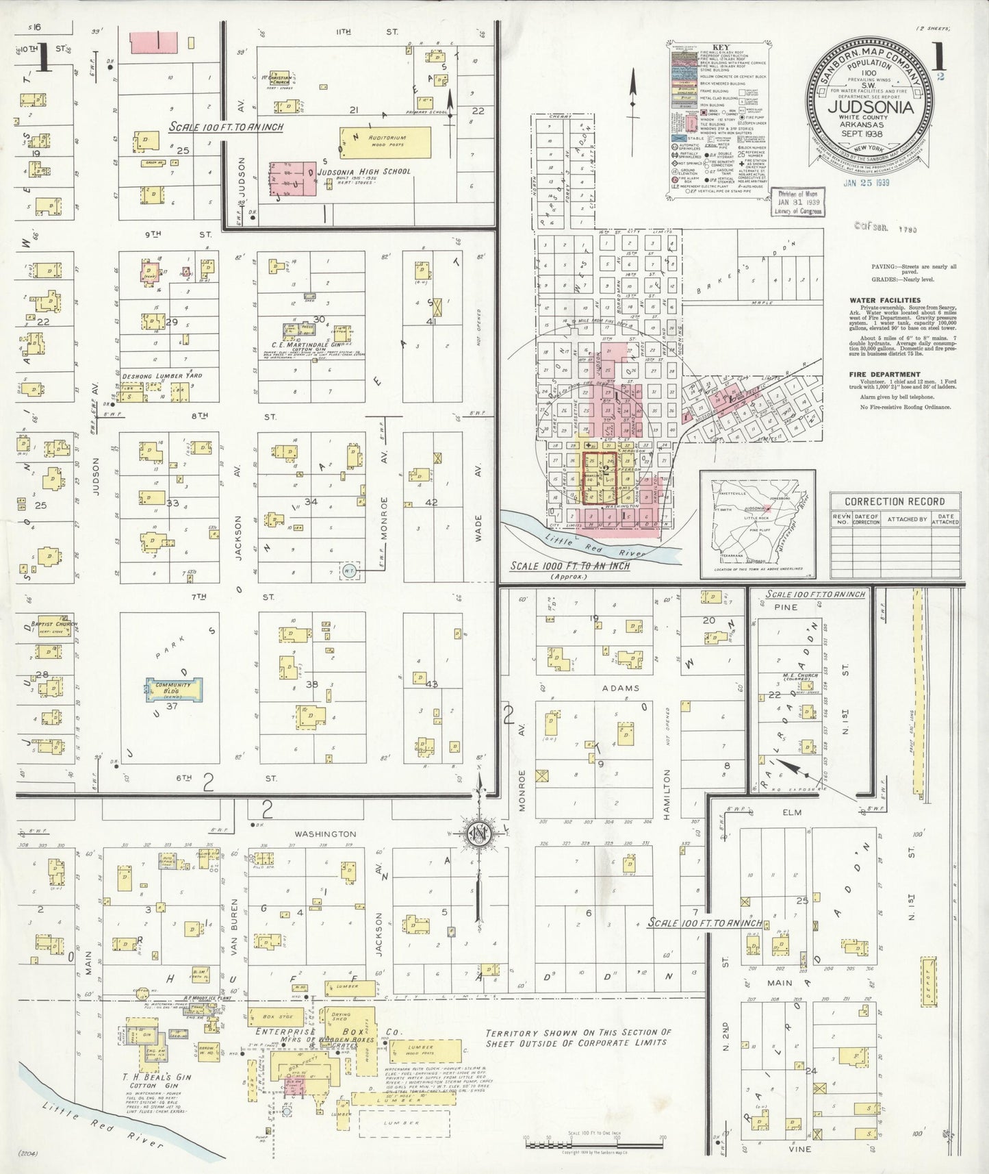 Sanborn Fire Insurance Map from Judsonia, White County, Arkansas. (1938) – Historic Sanborn Fire Insurance Map Print