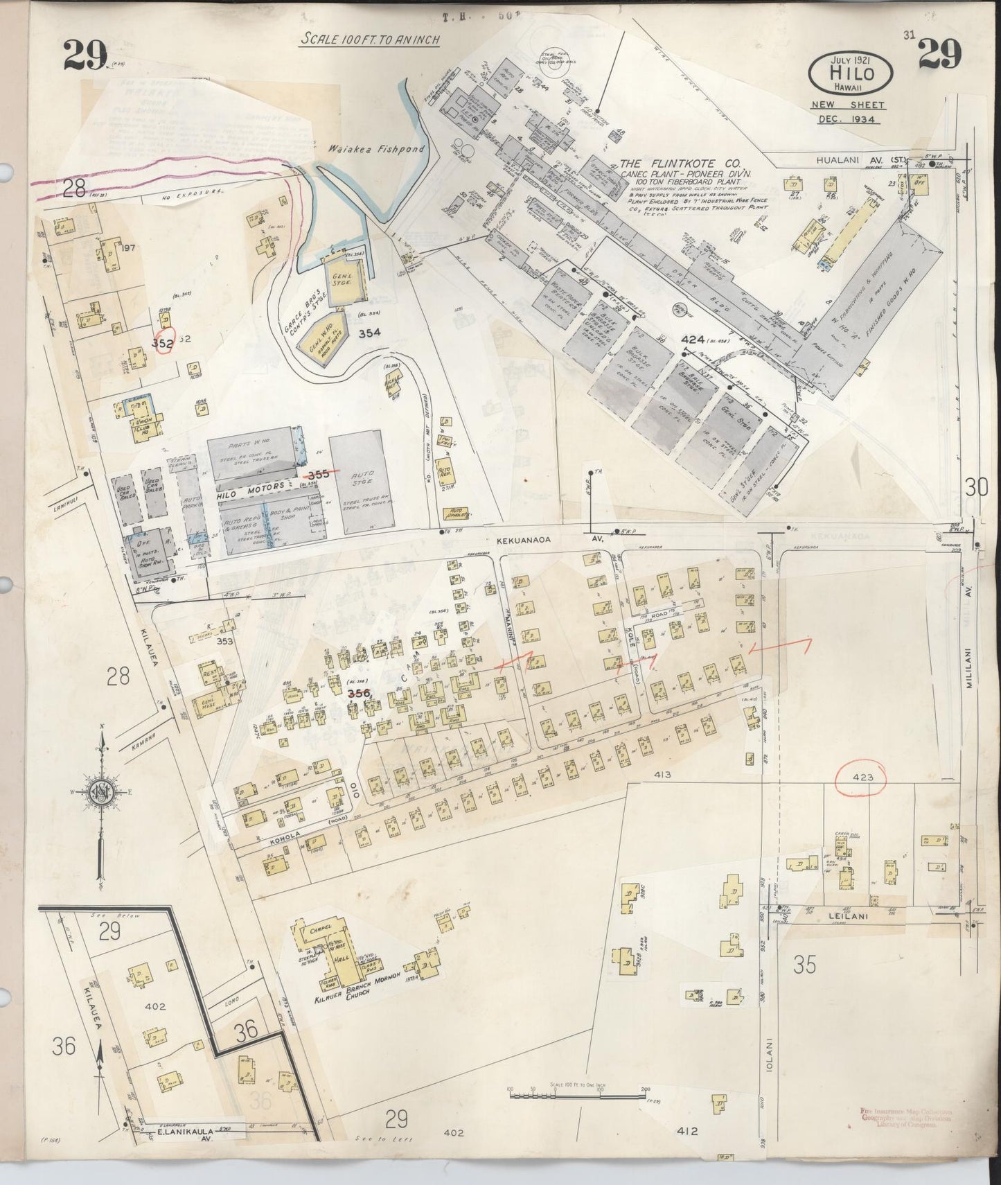 Sanborn Fire Insurance Map from Hilo, Hawaii County, Hawaii (1957), Sheet #0029 - Historic Sanborn Fire Insurance Map Print, vintage old map wall art