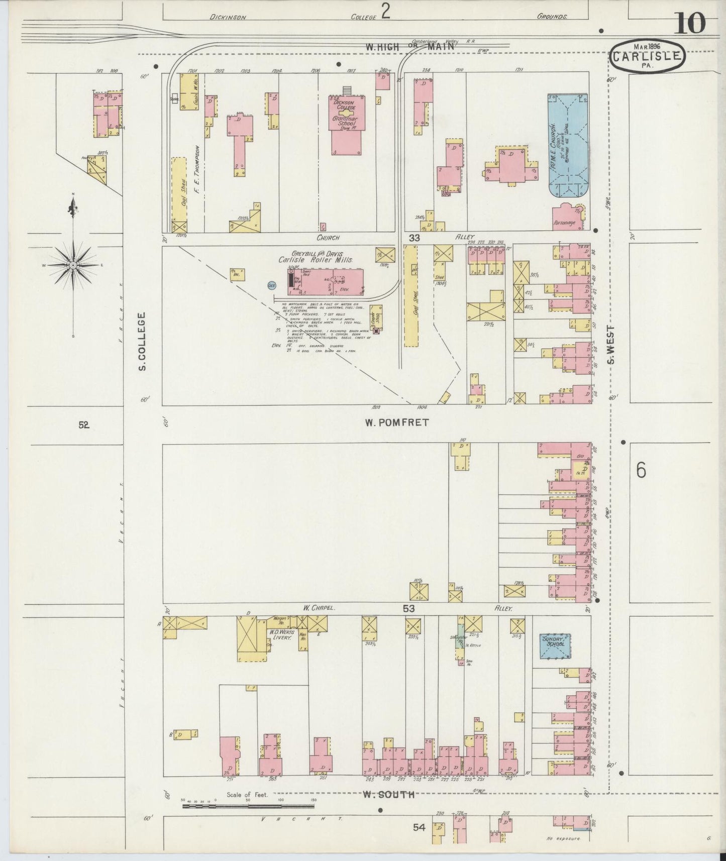 Sanborn Fire Insurance Map from Carlisle, Cumberland County, Pennsylvania (1896), Sheet #0010 - Historic Sanborn Fire Insurance Map Print, vintage old map wall art, antique decor, genealogy gift, Pennsylvania Pennsylvania map