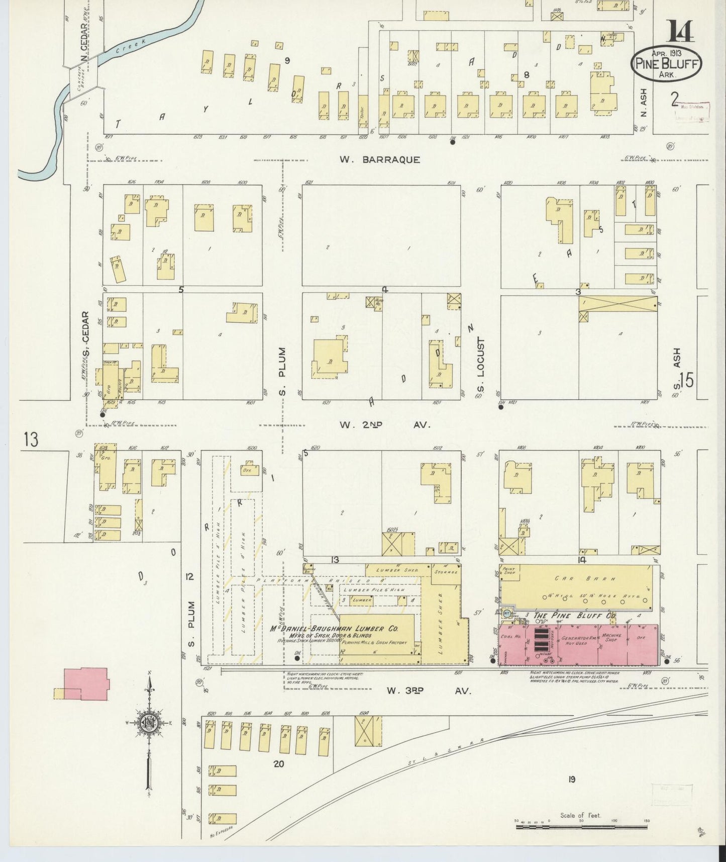 Sanborn Fire Insurance Map from Pine Bluff, Jefferson County, Arkansas (1913), Sheet #0014 - Historic Sanborn Fire Insurance Map Print, vintage old map wall art, antique decor, genealogy gift, Arkansas Arkansas map