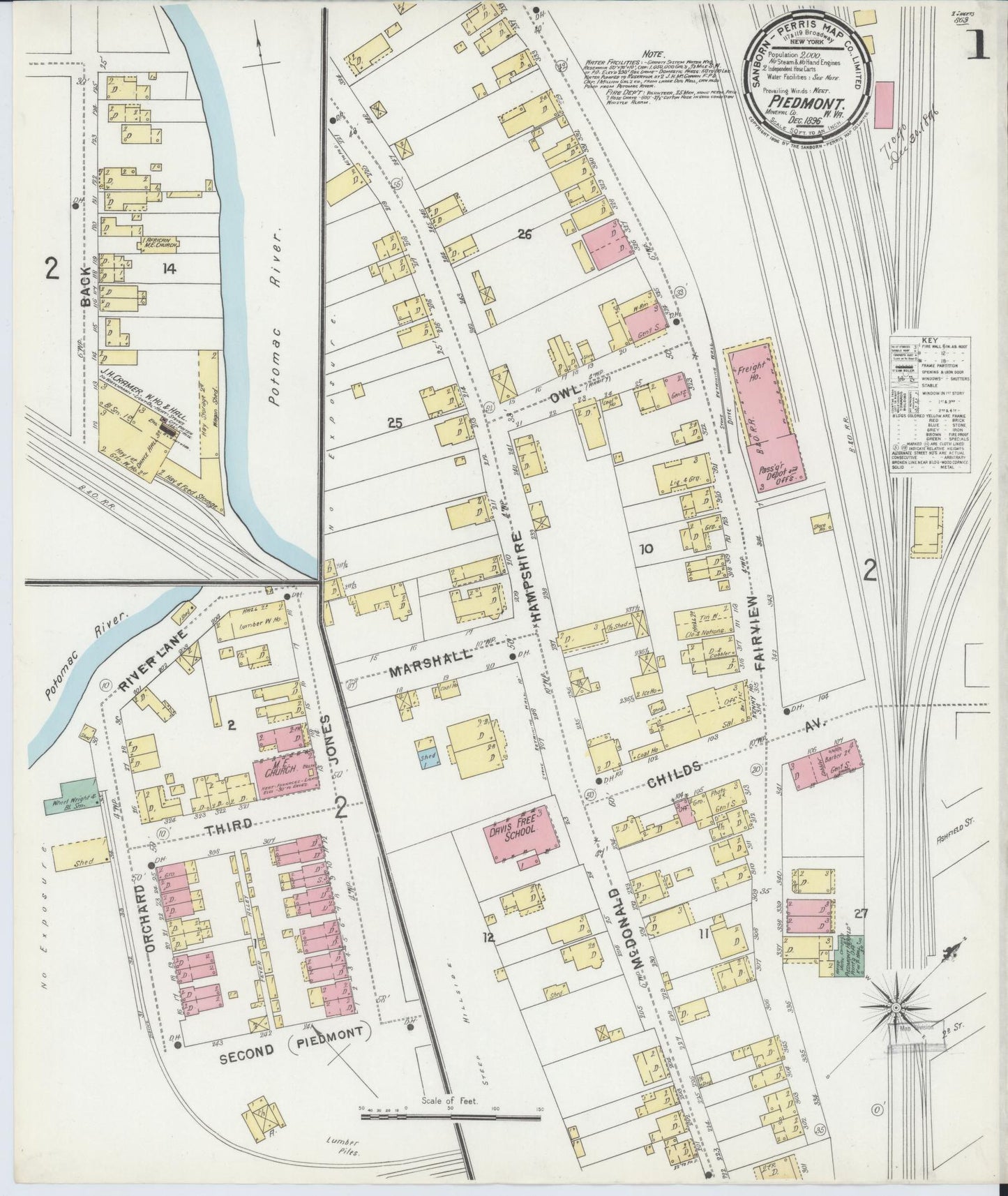 Sanborn Fire Insurance Map from Piedmont, Mineral County, West Virginia. (1896) – Historic Sanborn Fire Insurance Map Print