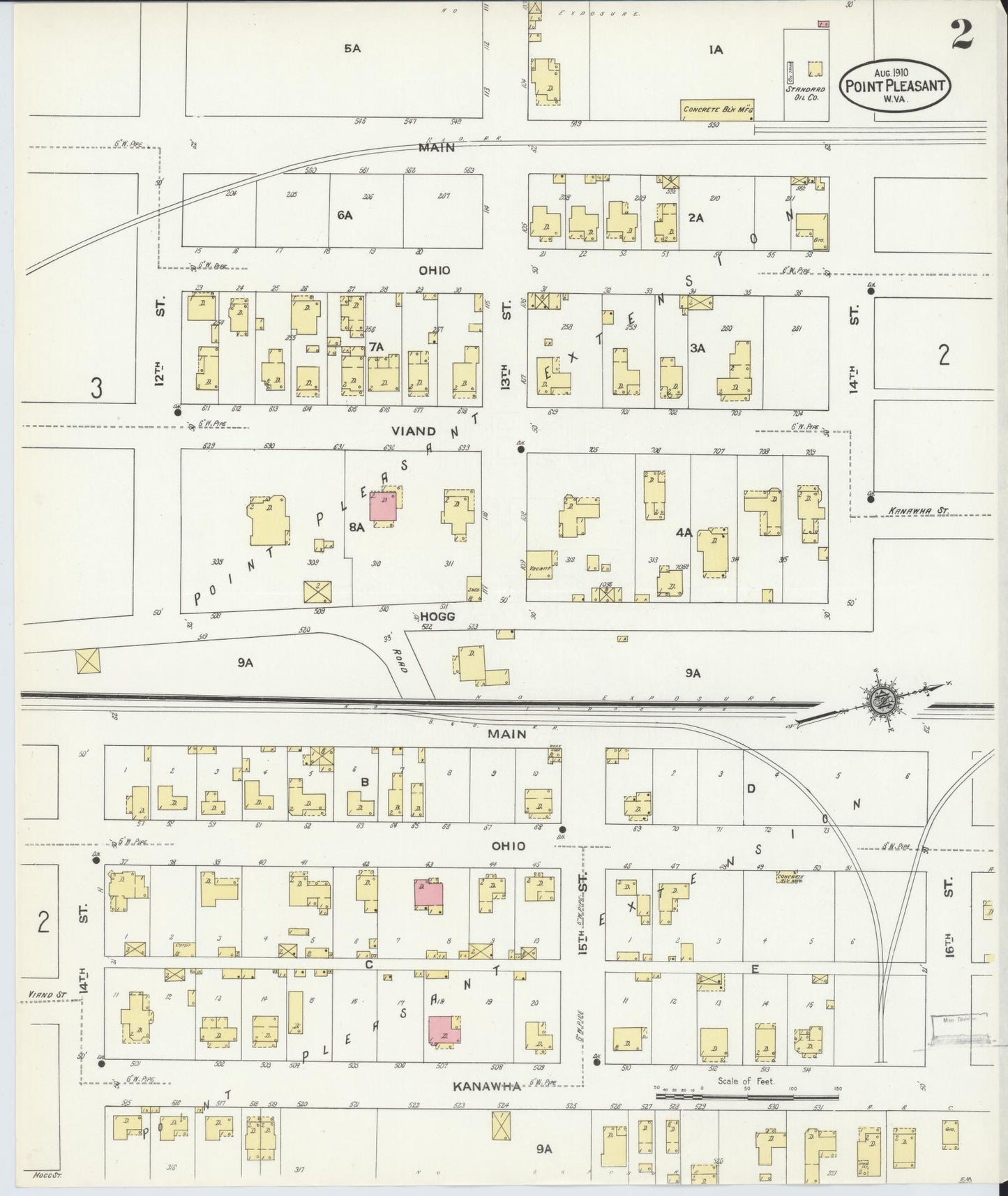 Sanborn Fire Insurance Map from Point Pleasant, Mason County, West Virginia (1910), Sheet #0002 - Historic Sanborn Fire Insurance Map Print, vintage old map wall art, antique decor, genealogy gift, West Virginia West Virginia map