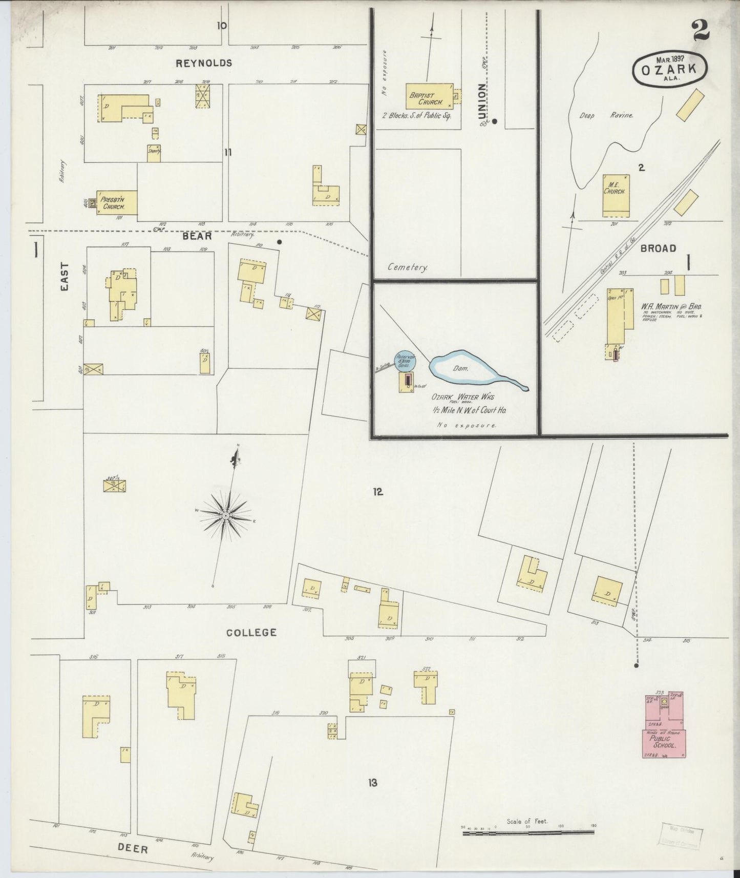 Sanborn Fire Insurance Map from Ozark, Dale County, Alabama (1897), Sheet #0002 - Historic Sanborn Fire Insurance Map Print, vintage old map wall art, antique decor, genealogy gift, Alabama Alabama map