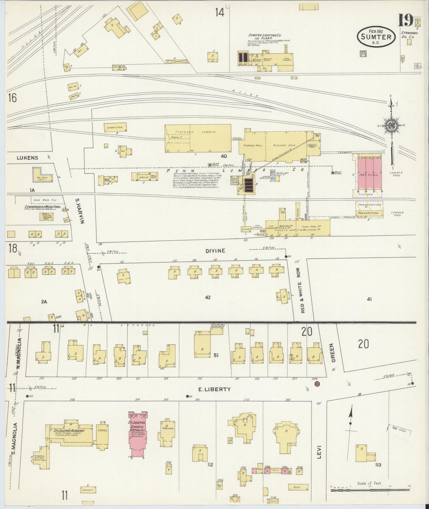 Sanborn Fire Insurance Map from Sumter, Sumter County, South Carolina (1912), Sheet #0019 - Historic Sanborn Fire Insurance Map Print, vintage old map wall art, antique decor, genealogy gift, South Carolina South Carolina map