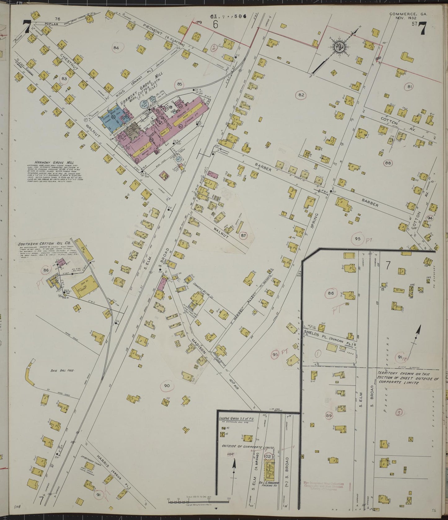 Sanborn Fire Insurance Map from Commerce, Jackson County, Georgia (1943), Sheet #0007 - Complete Map Set gallery image, historic Sanborn map, vintage wall art, Georgia Georgia