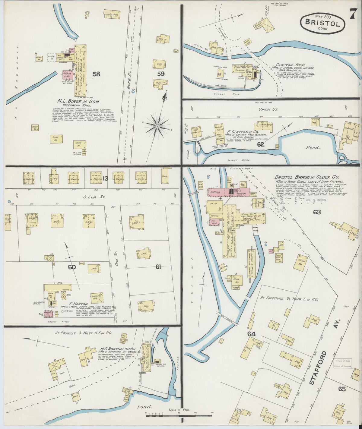 Sanborn Fire Insurance Map from Bristol, Hartford County, Connecticut (1890), Sheet #0006 - Historic Sanborn Fire Insurance Map Print, vintage old map wall art, antique decor, genealogy gift, Connecticut Connecticut map