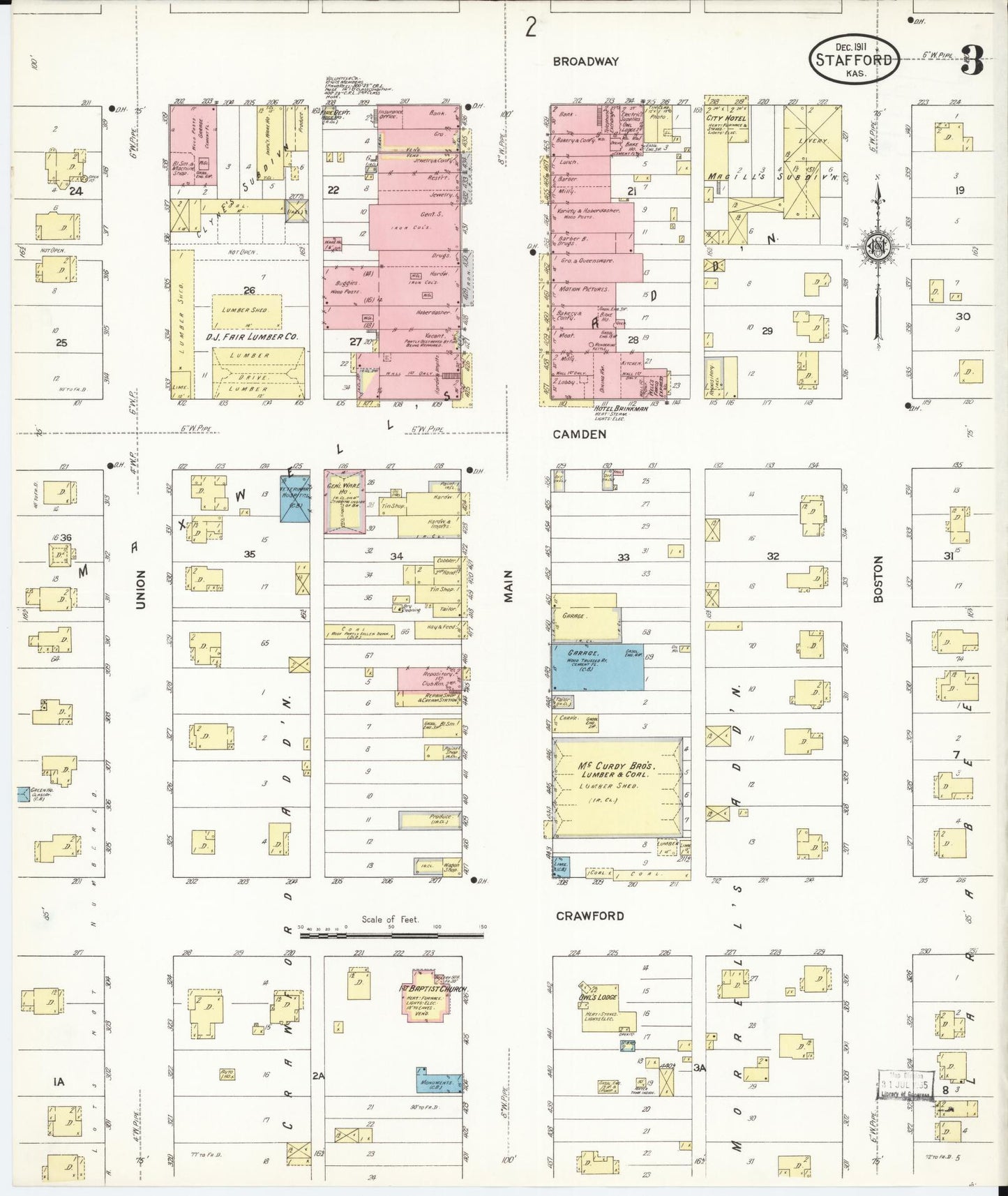 Sanborn Fire Insurance Map from Stafford, Stafford County, Kansas (1911), Sheet #0003 - Complete Map Set gallery image, historic Sanborn map, vintage wall art, Kansas Kansas