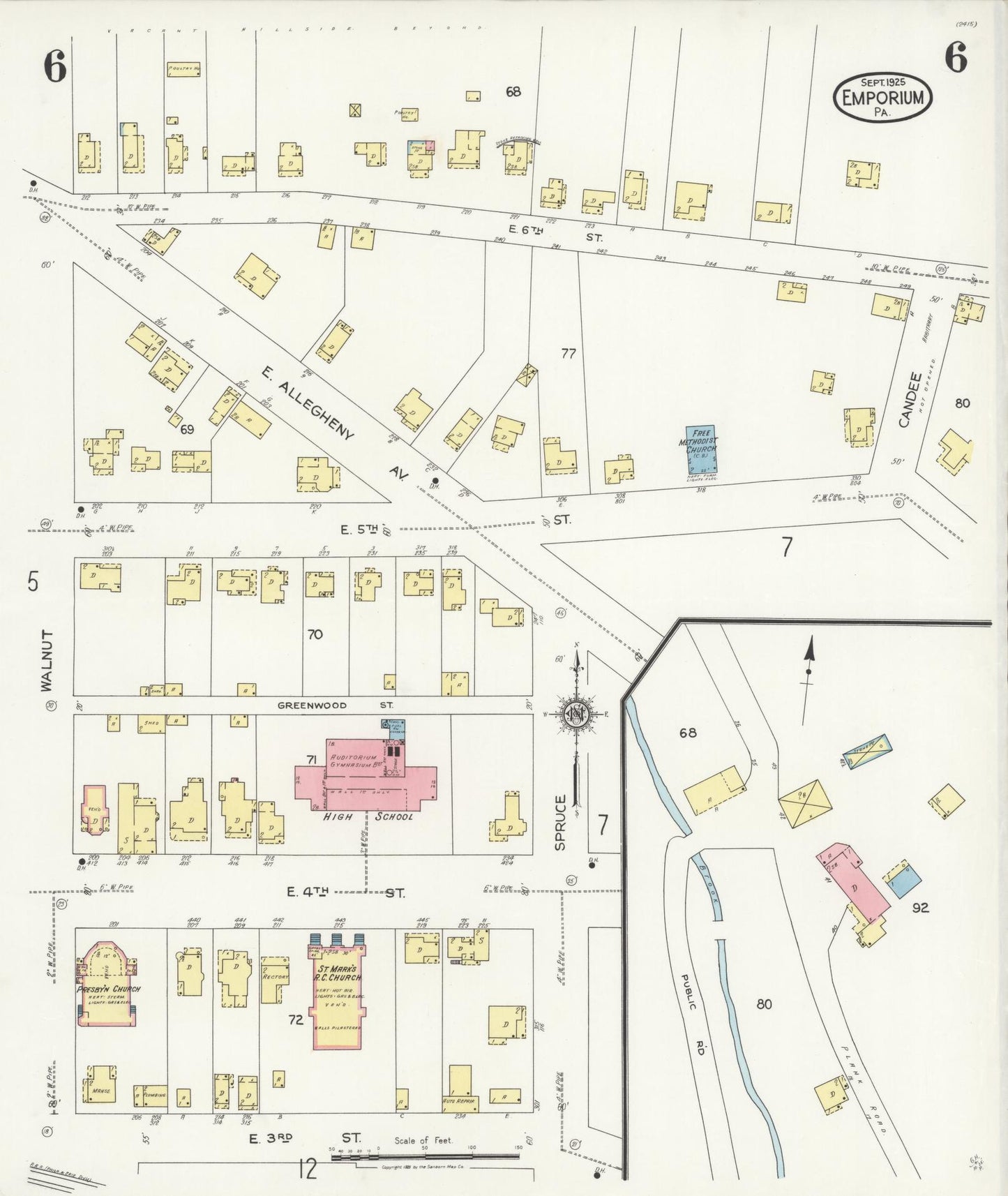 Sanborn Fire Insurance Map from Emporium, Cameron County, Pennsylvania (1925), Sheet #0006 - Historic Sanborn Fire Insurance Map Print, vintage old map wall art, antique decor, genealogy gift, Pennsylvania Pennsylvania map