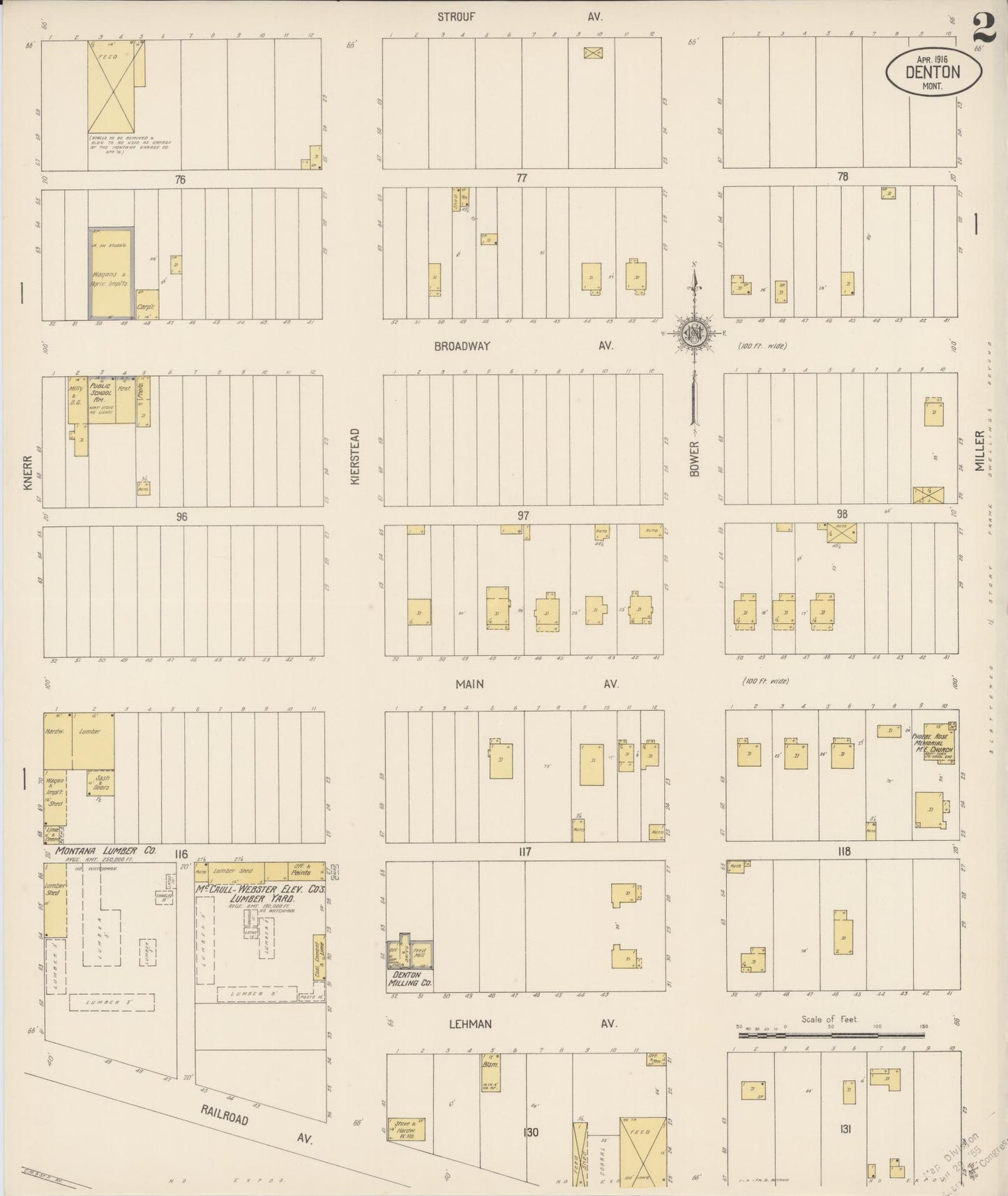 Sanborn Fire Insurance Map from Denton, Fergus County, Montana (1916), Sheet #0002 - Complete Map Set gallery image, historic Sanborn map, vintage wall art, Montana Montana