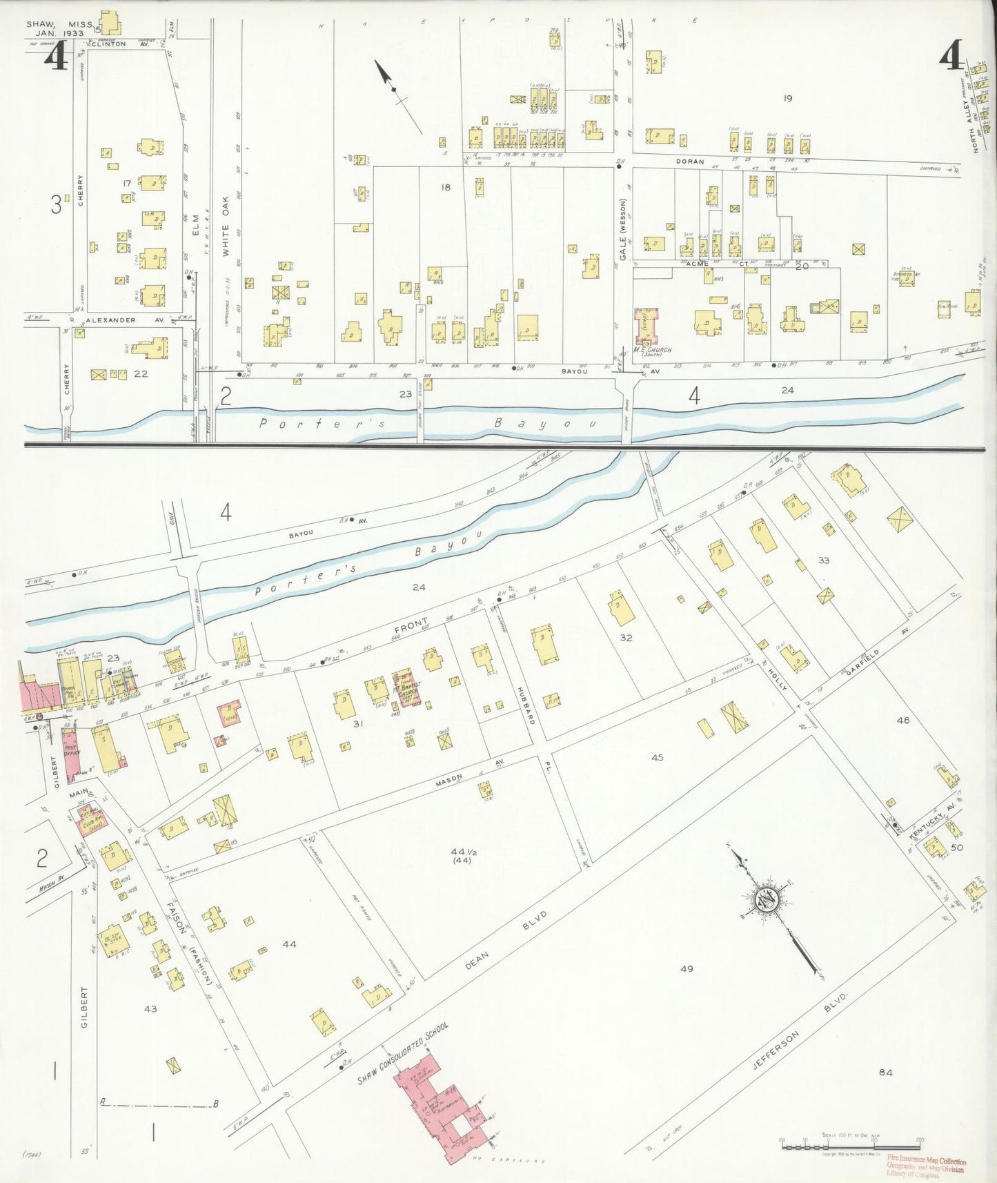 Sanborn Fire Insurance Map from Shaw, Bolivar County, Mississippi (1933), Sheet #0004 - Historic Sanborn Fire Insurance Map Print, vintage old map wall art, antique decor, genealogy gift, Mississippi Mississippi map