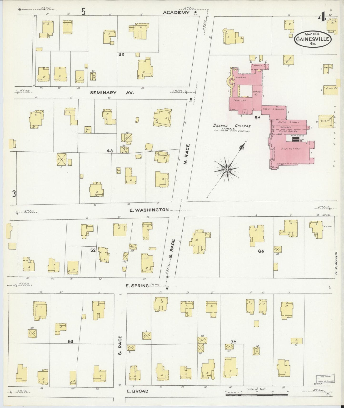 Sanborn Fire Insurance Map from Gainesville, Hall County, Georgia (1909), Sheet #0004 - Historic Sanborn Fire Insurance Map Print, vintage old map wall art, antique decor, genealogy gift, Georgia Georgia map