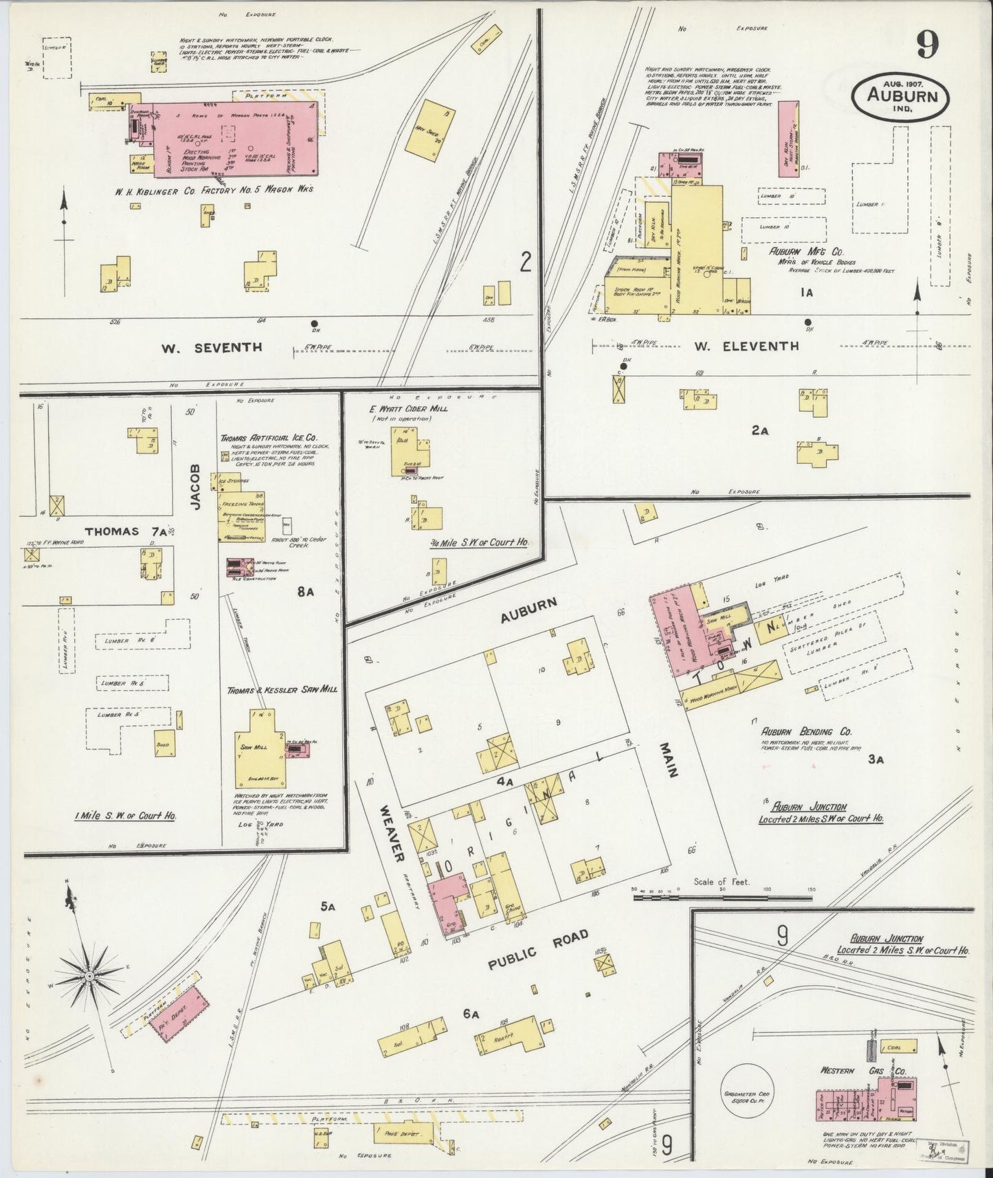 Sanborn Fire Insurance Map from Auburn, De Kalb County, Indiana (1907), Sheet #0009 - Historic Sanborn Fire Insurance Map Print, vintage old map wall art, antique decor, genealogy gift, Indiana Indiana map