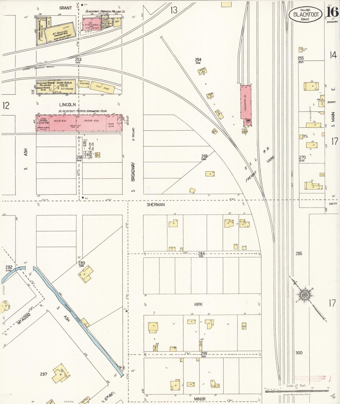 Sanborn Fire Insurance Map from Blackfoot, Bingham County, Idaho (1921), Sheet #0016 - Historic Sanborn Fire Insurance Map Print, vintage old map wall art, antique decor, genealogy gift, Idaho Idaho map