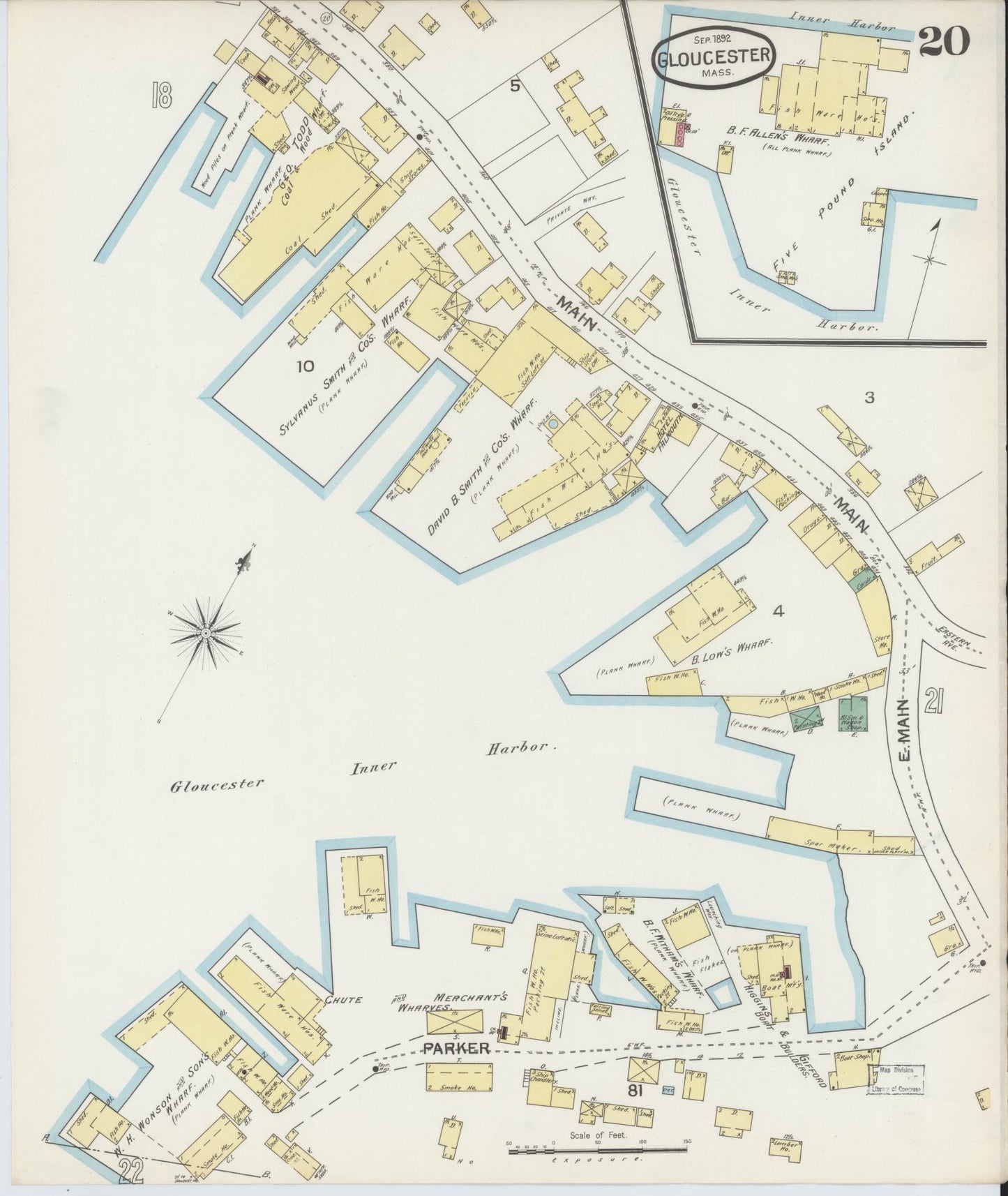 Sanborn Fire Insurance Map from Gloucester, Essex County, Massachusetts (1892), Sheet #0020 - Historic Sanborn Fire Insurance Map Print, vintage old map wall art, antique decor, genealogy gift, Massachusetts Massachusetts map