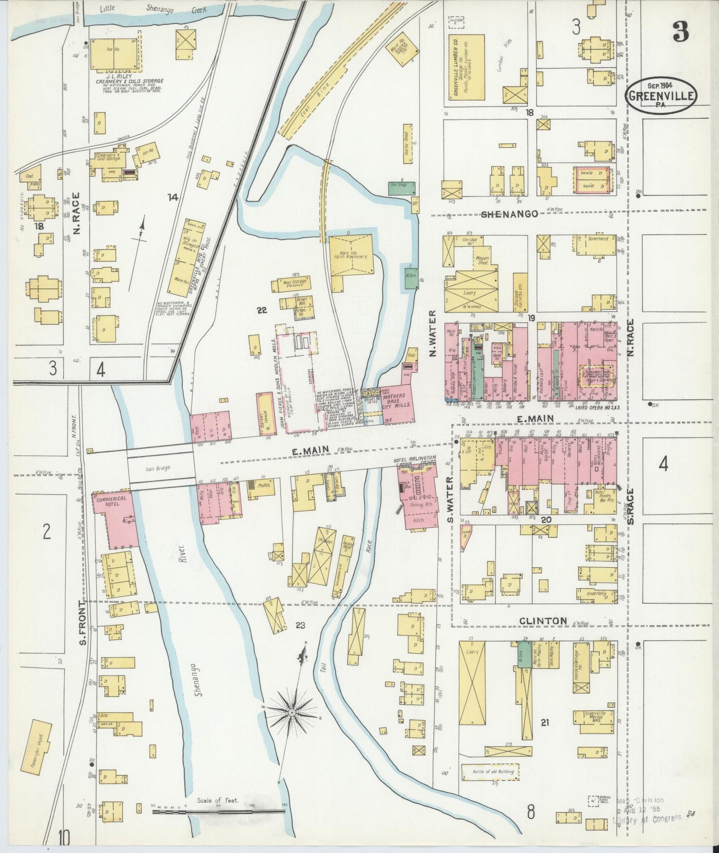 Sanborn Fire Insurance Map from Greenville, Mercer County, Pennsylvania (1904), Sheet #0003 - Historic Sanborn Fire Insurance Map Print, vintage old map wall art, antique decor, genealogy gift, Pennsylvania Pennsylvania map