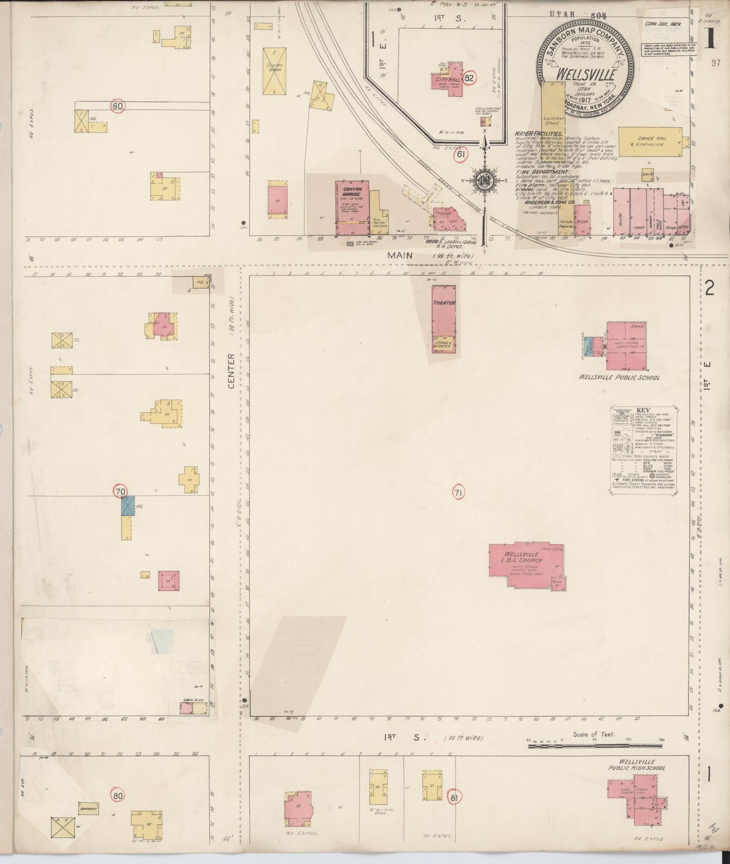 Sanborn Fire Insurance Map from Wellsville, Cache County, Utah (1929), Sheet #0001 - Historic Sanborn Fire Insurance Map Print, vintage old map wall art, antique decor, genealogy gift, Utah Utah map