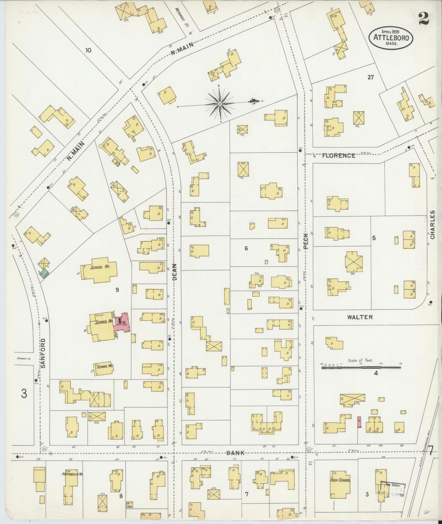 Sanborn Fire Insurance Map from Attleboro, Bristol County, Massachusetts (1899), Sheet #0002 - Historic Sanborn Fire Insurance Map Print, vintage old map wall art, antique decor, genealogy gift, Massachusetts Massachusetts map