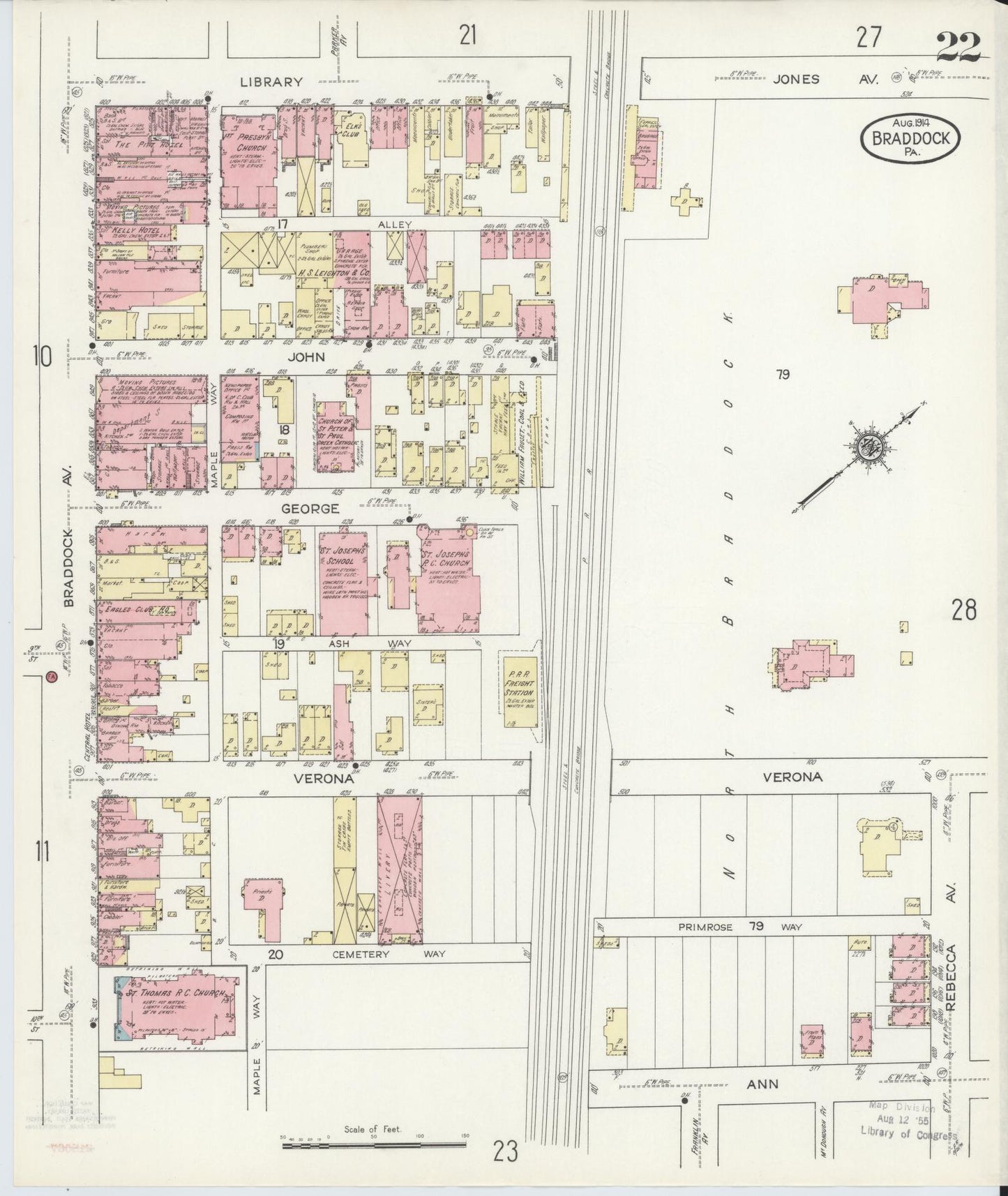 Sanborn Fire Insurance Map from Braddock, Allegheny County, Pennsylvania (1914), Sheet #0022 - Historic Sanborn Fire Insurance Map Print, vintage old map wall art, antique decor, genealogy gift, Pennsylvania Pennsylvania map