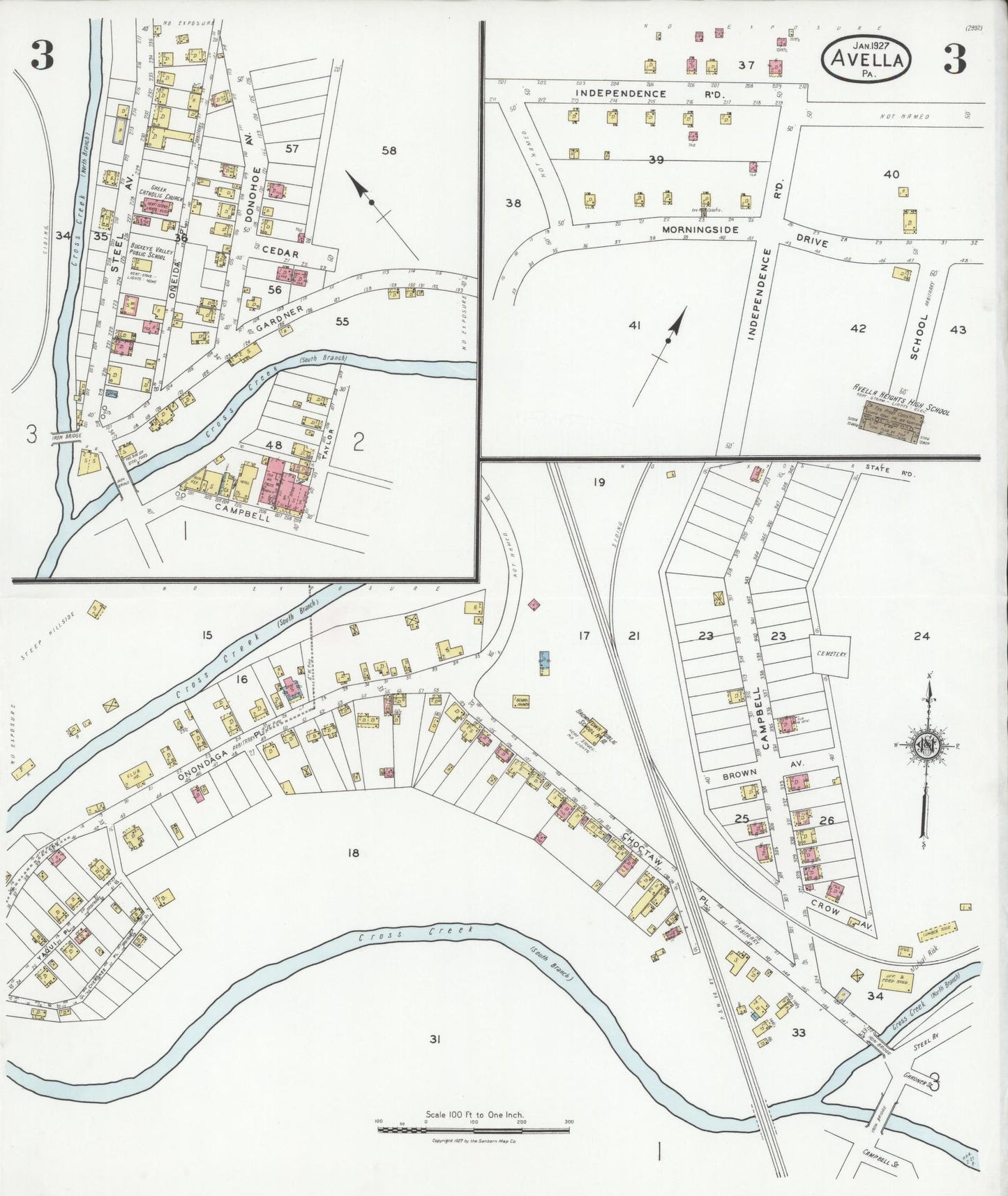 Sanborn Fire Insurance Map from Avella, Washington County, Pennsylvania (1927), Sheet #0003 - Historic Sanborn Fire Insurance Map Print, vintage old map wall art, antique decor, genealogy gift, Pennsylvania Pennsylvania map