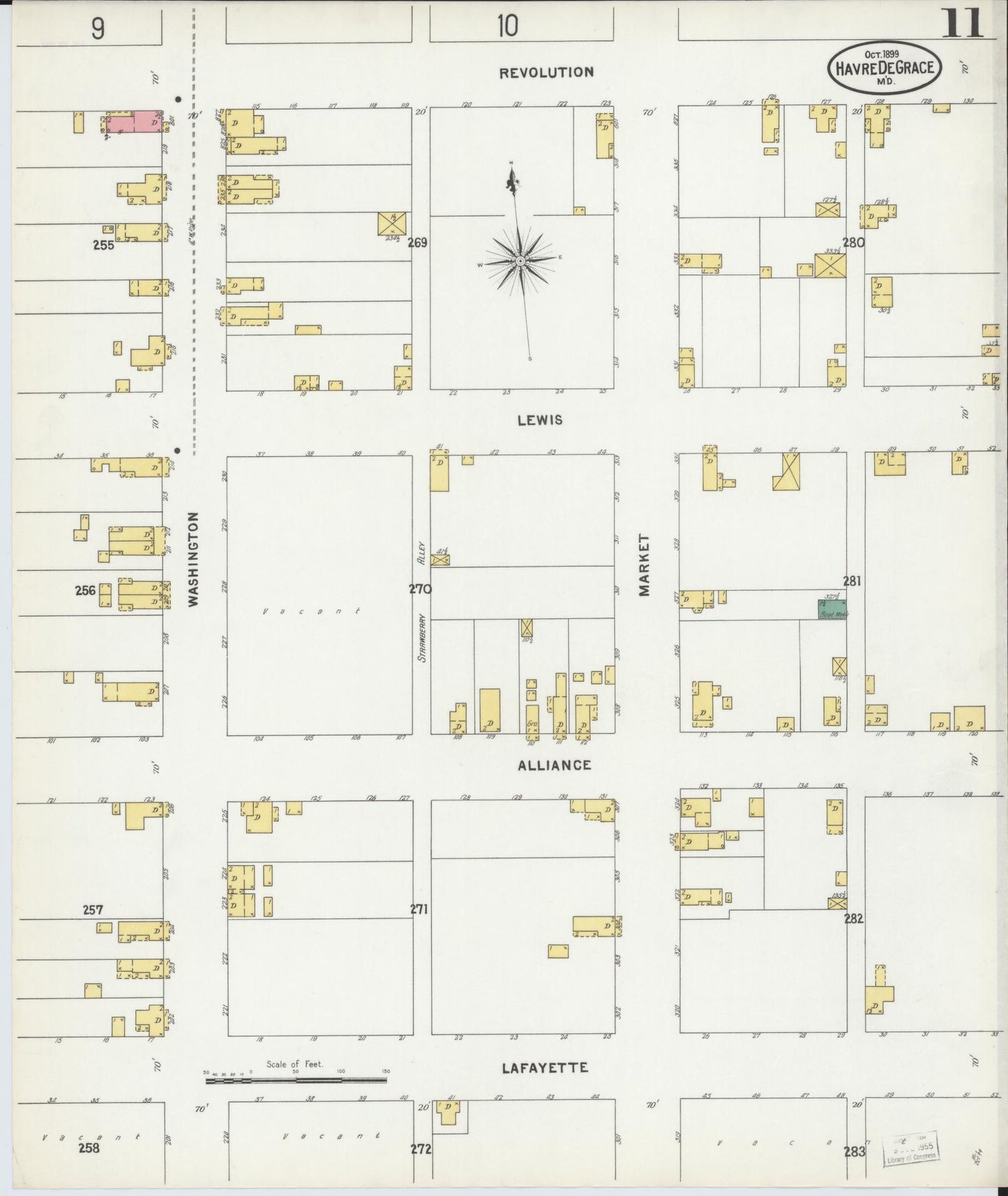 Sanborn Fire Insurance Map from Havre De Grace, Harford County, Maryland (1899), Sheet #0011 - Historic Sanborn Fire Insurance Map Print, vintage old map wall art