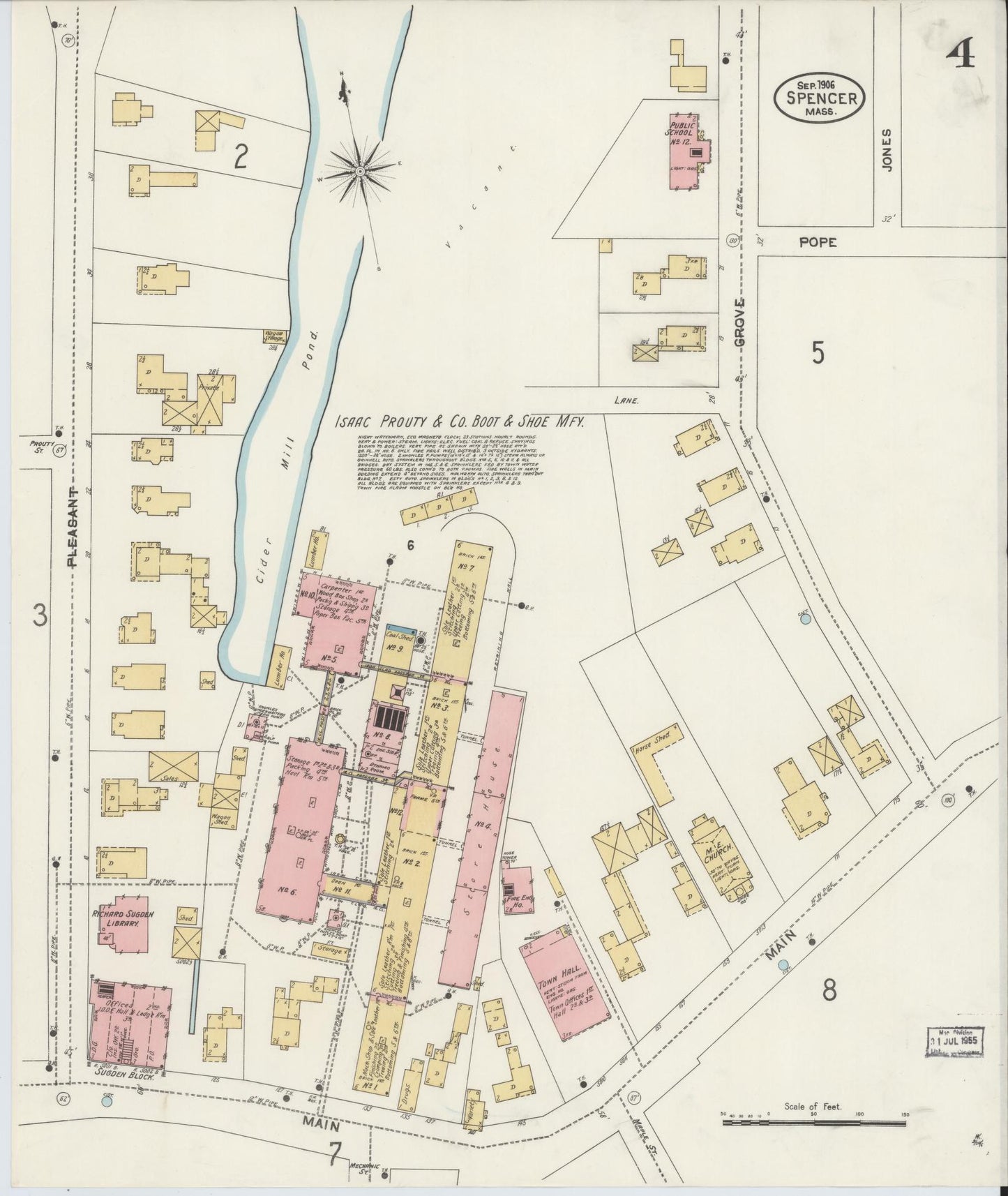Sanborn Fire Insurance Map from Spencer, Worcester County, Massachusetts (1906), Sheet #0004 - Historic Sanborn Fire Insurance Map Print, vintage old map wall art, antique decor, genealogy gift, Massachusetts Massachusetts map