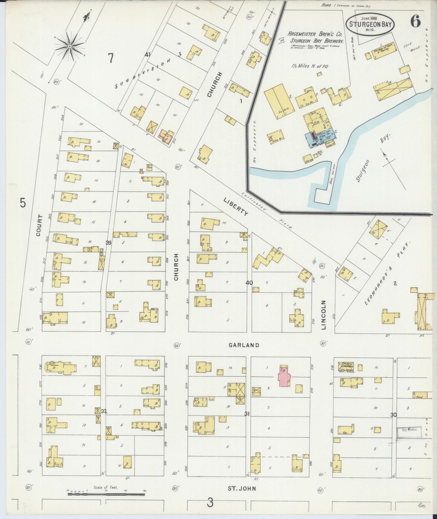 Sanborn Fire Insurance Map from Sturgeon Bay, Door County, Wisconsin (1898), Sheet #0006 - Historic Sanborn Fire Insurance Map Print, vintage old map wall art, antique decor, genealogy gift, Wisconsin Wisconsin map