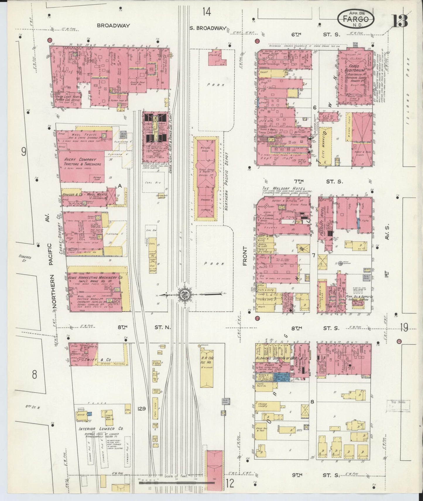 Sanborn Fire Insurance Map from Fargo, Cass County, North Dakota (1916), Sheet #0013 - Historic Sanborn Fire Insurance Map Print, vintage old map wall art, antique decor, genealogy gift, North Dakota North Dakota map