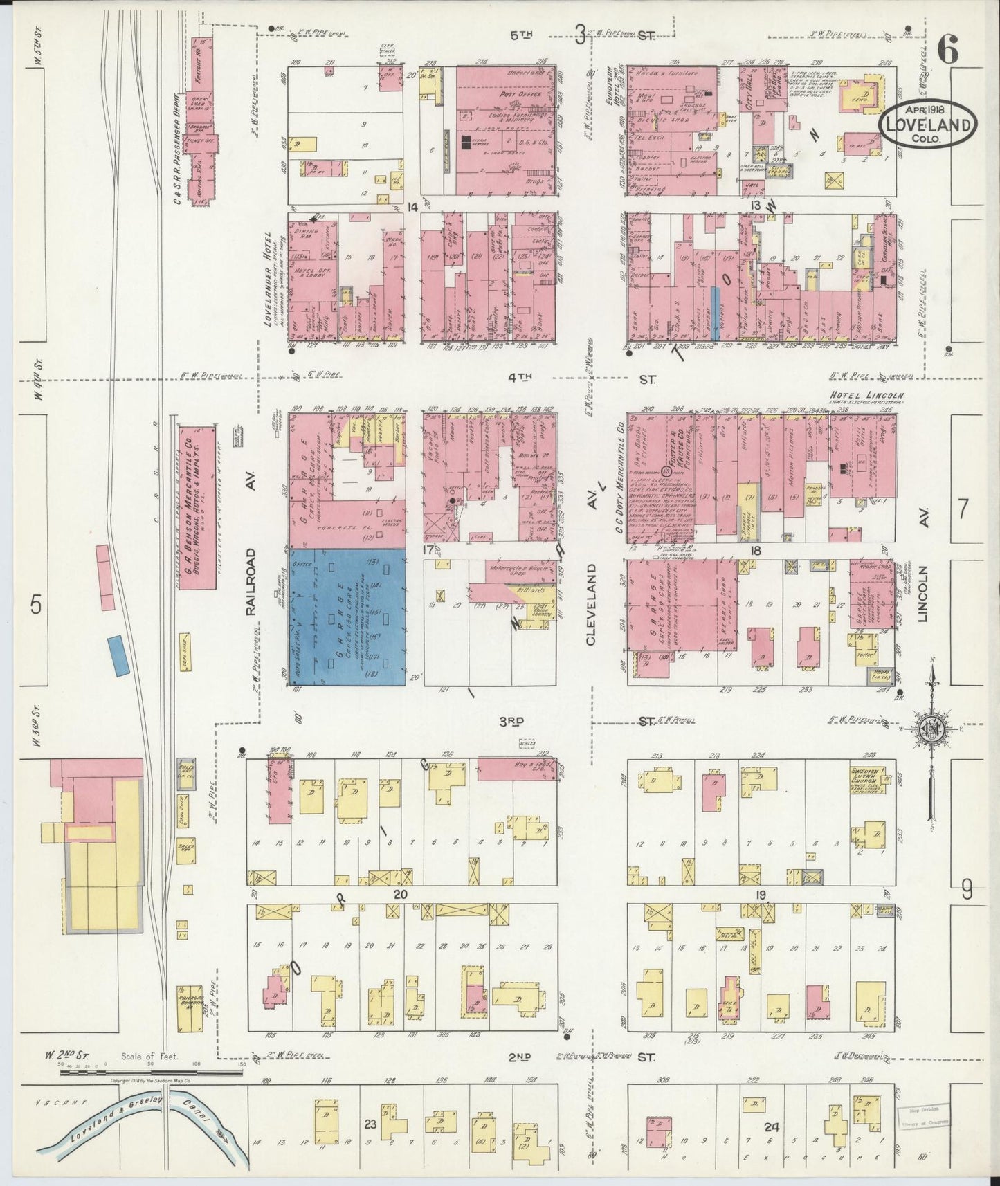 Sanborn Fire Insurance Map from Loveland, Larimer County, Colorado (1918), Sheet #0006 - Historic Sanborn Fire Insurance Map Print, vintage old map wall art, antique decor, genealogy gift, Colorado Colorado map